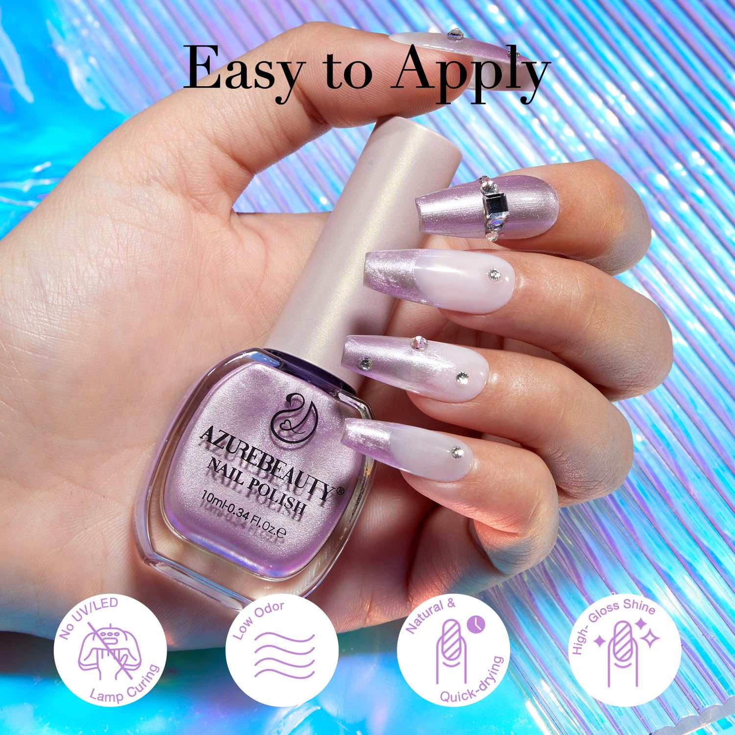 AZUREBEAUTY Dreamy Purple, séchage rapide et fini brillant naturel sur vos ongles.