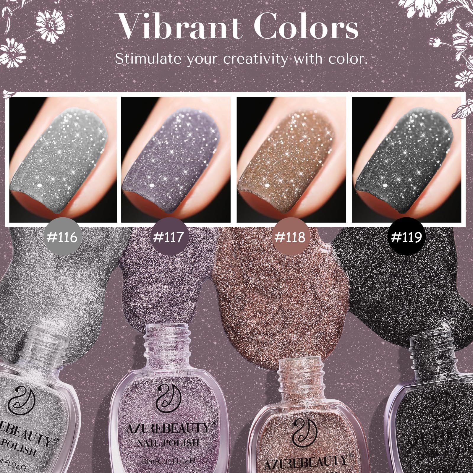 Vernis AZUREBEAUTY mat paillettes noir – style audacieux et profond.