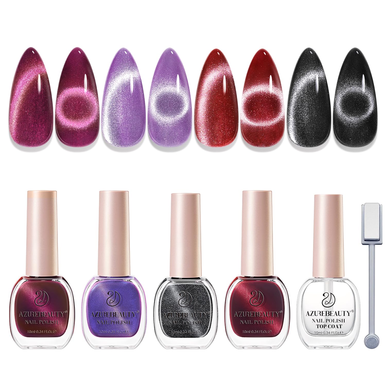 AzureBeauty Vernis Œil de Chat – ensemble quatre couleurs pour un look raffiné.