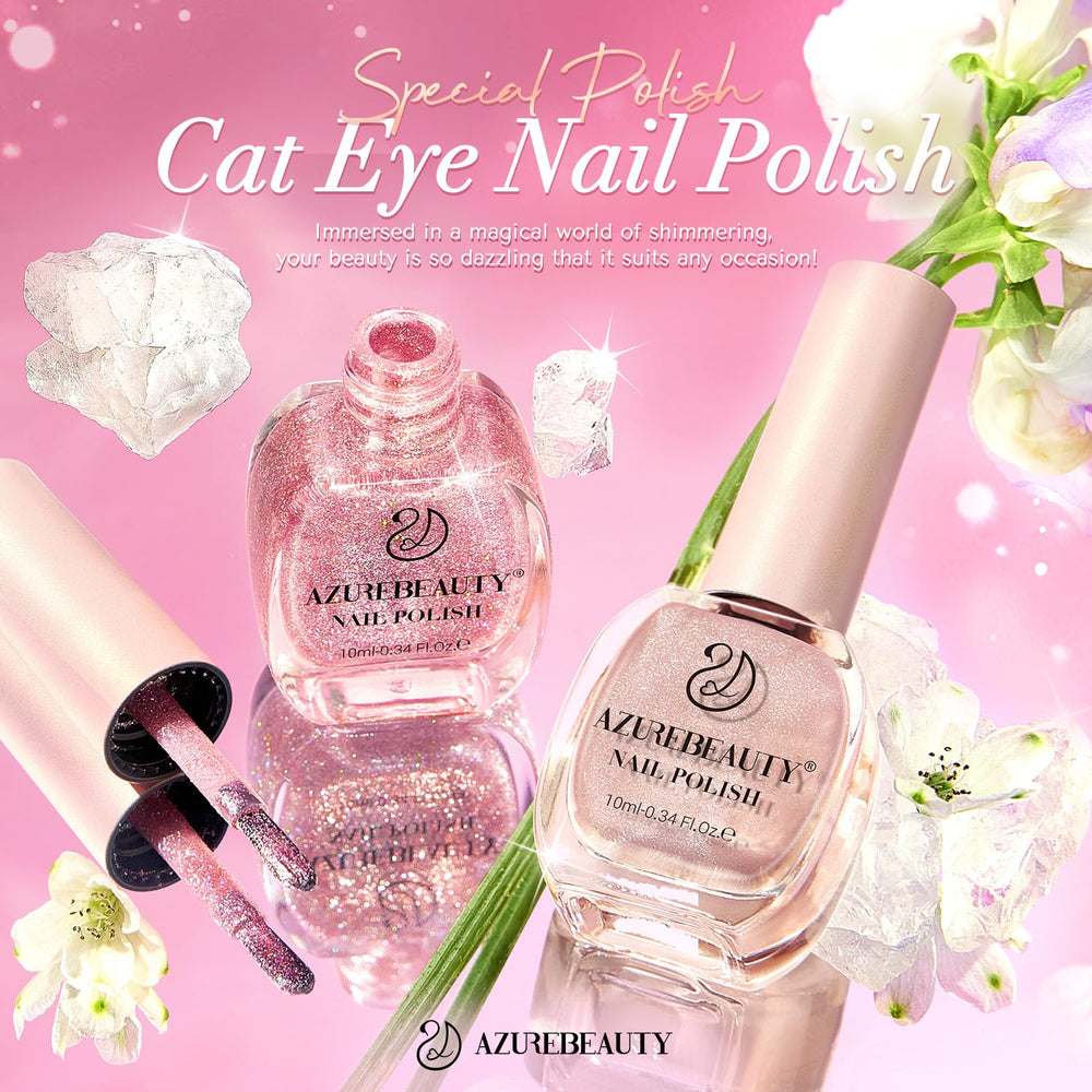 AZUREBEAUTY vernis oeil-de-chat nude pailleté, éclat subtil