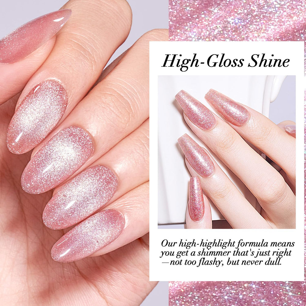 AZUREBEAUTY vernis oeil-de-chat rose pailleté, look festif