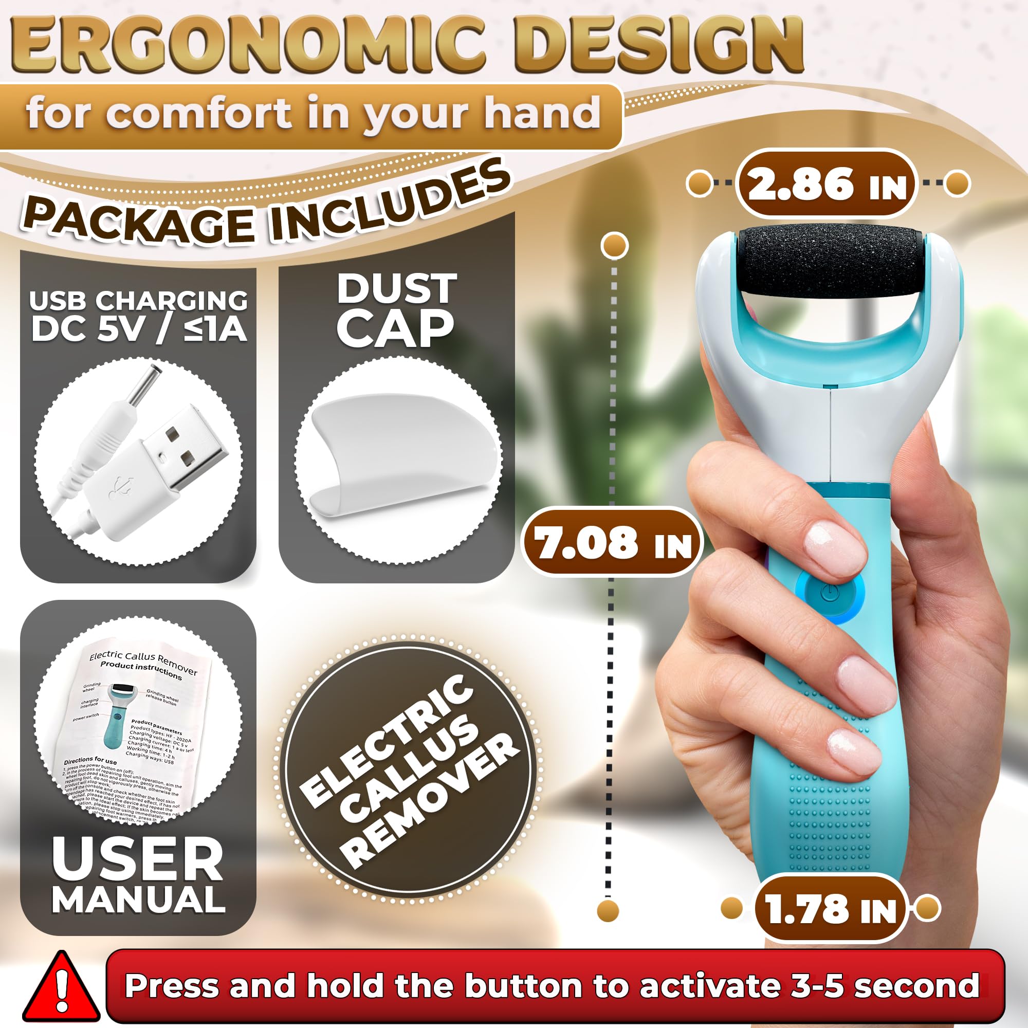 AZZORI ponceuse-pieds indicateur lumineux bleu pour suivre l’utilisation.