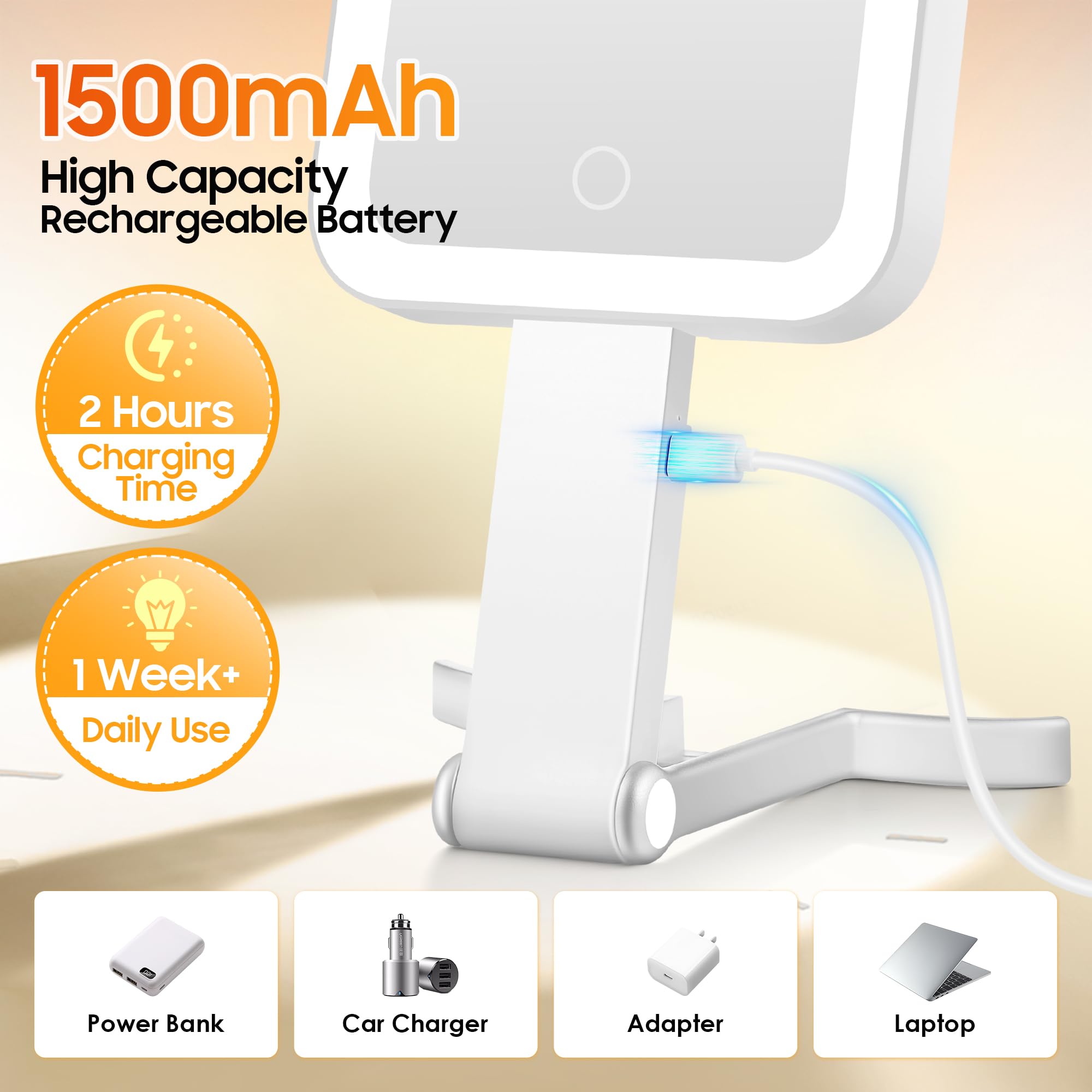 B Beauty Planet miroir rechargeable 1500mAh pour une utilisation sans fil.
