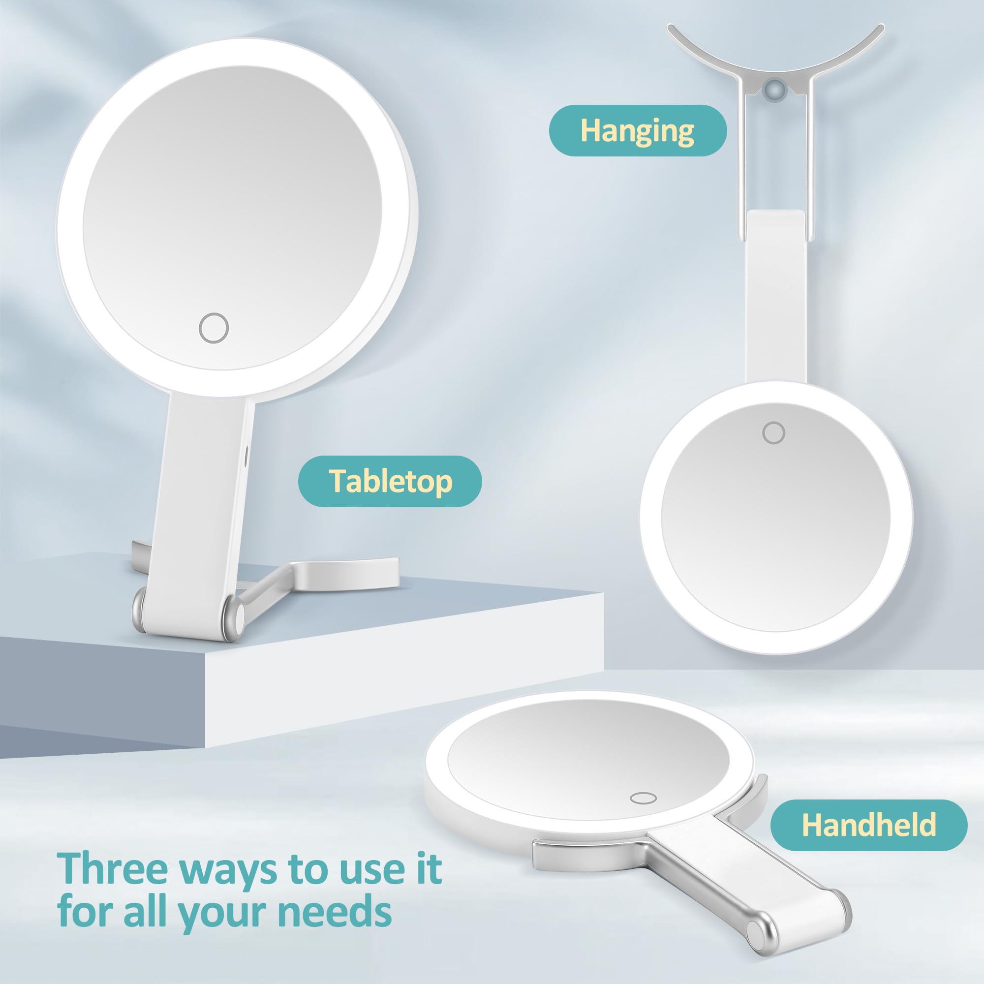 Miroir B Beauty Planet design blanc compact pour rangement facile.