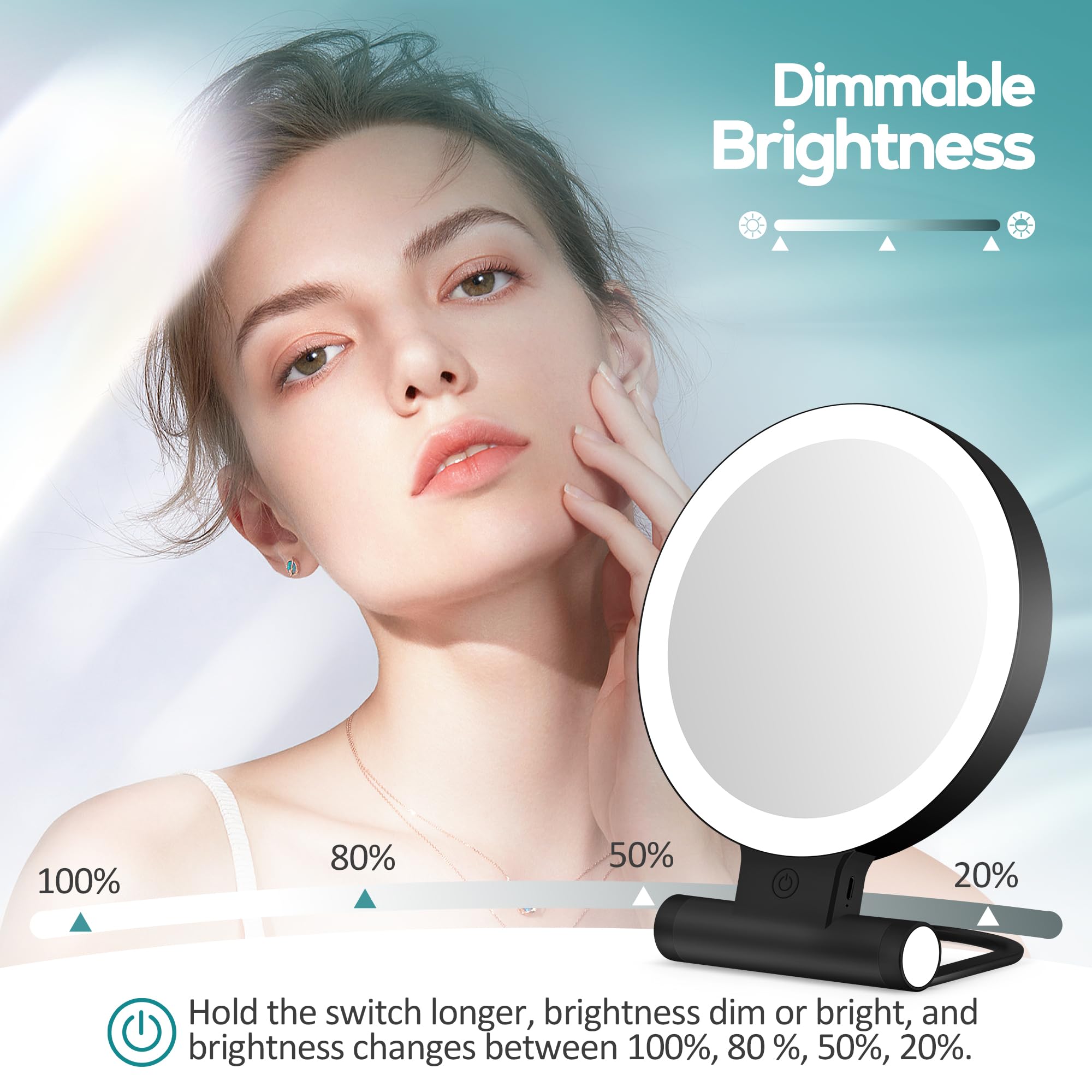 Éclairage à 3 couleurs sur le miroir B Beauty Planet pour divers looks.