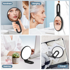 Miroir 3-en-1 par B Beauty Planet utilisable en main, sur table ou suspendu.
