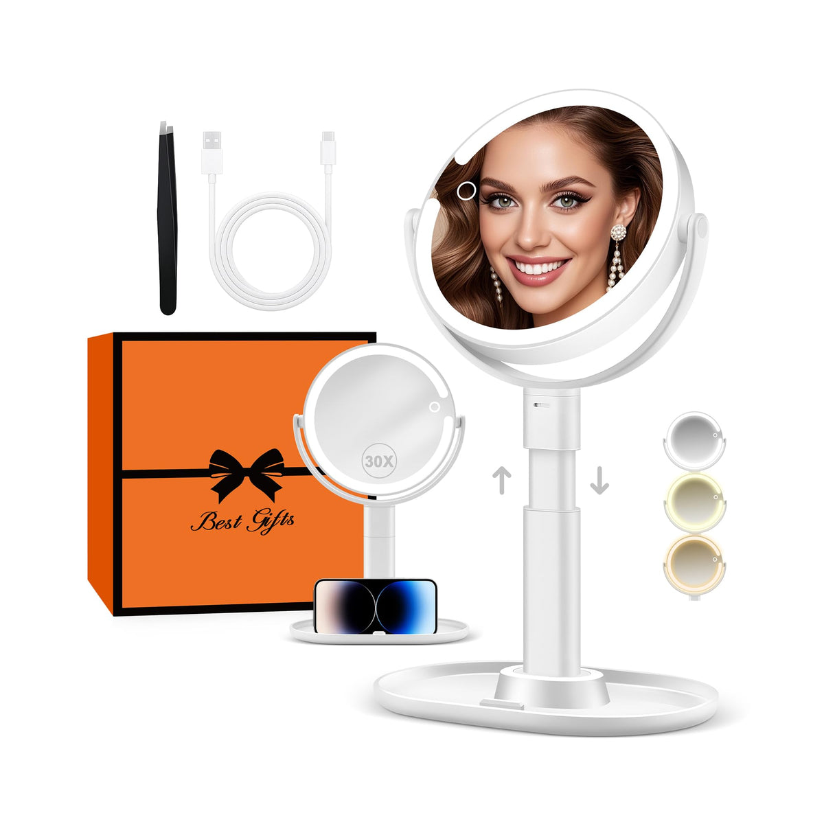 Miroir B Beauty Planet à double-face lumineux pour un maquillage précis.