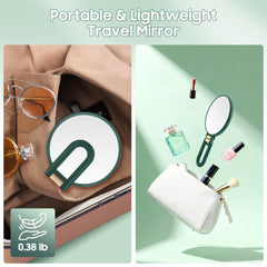 B Beauty Planet – cadre ABS léger vert, miroir portable idéal pour voyage.