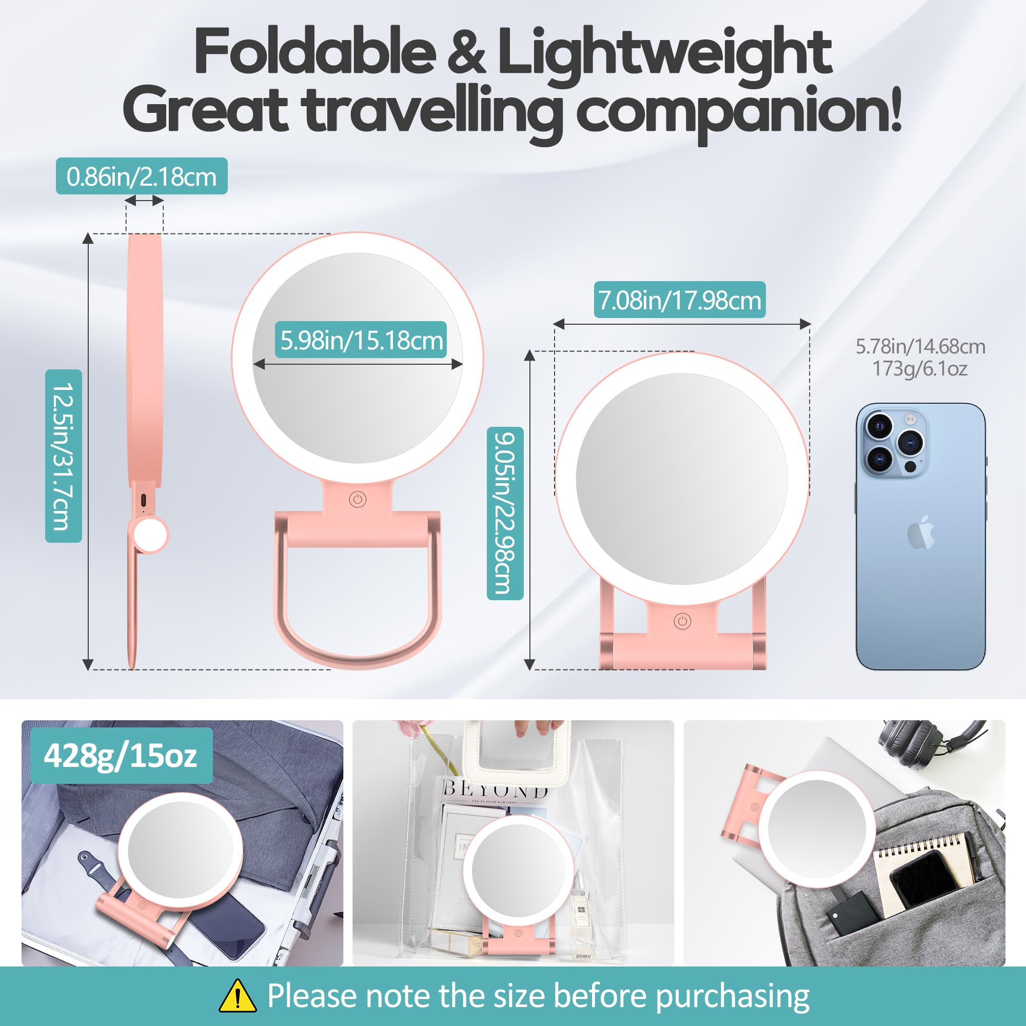Finition rose doré du miroir B Beauty Planet pour un look élégant.