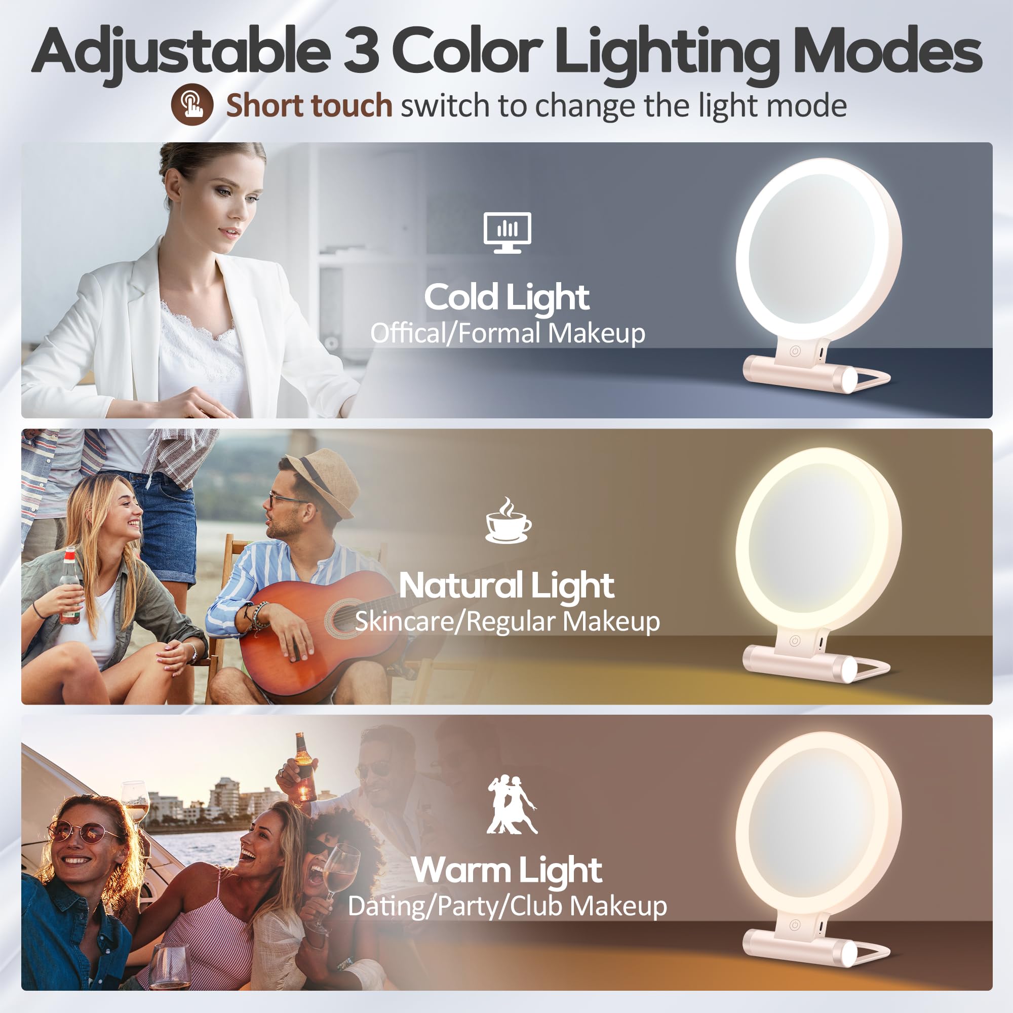 Miroir avec lumière 3 teintes, B Beauty Planet pour différents looks.