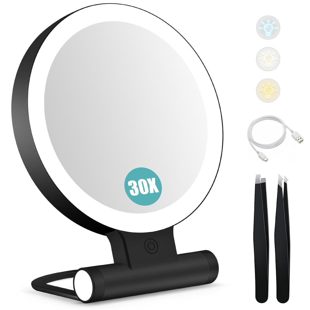 Miroir B Beauty Planet avec lumière 30X, vue frontale pour les détails précis du maquillage.