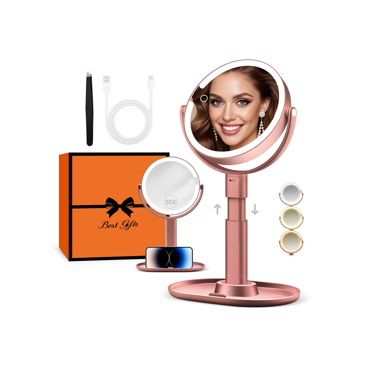 Miroir B Beauty Planet double-face 30x pour précision du maquillage.