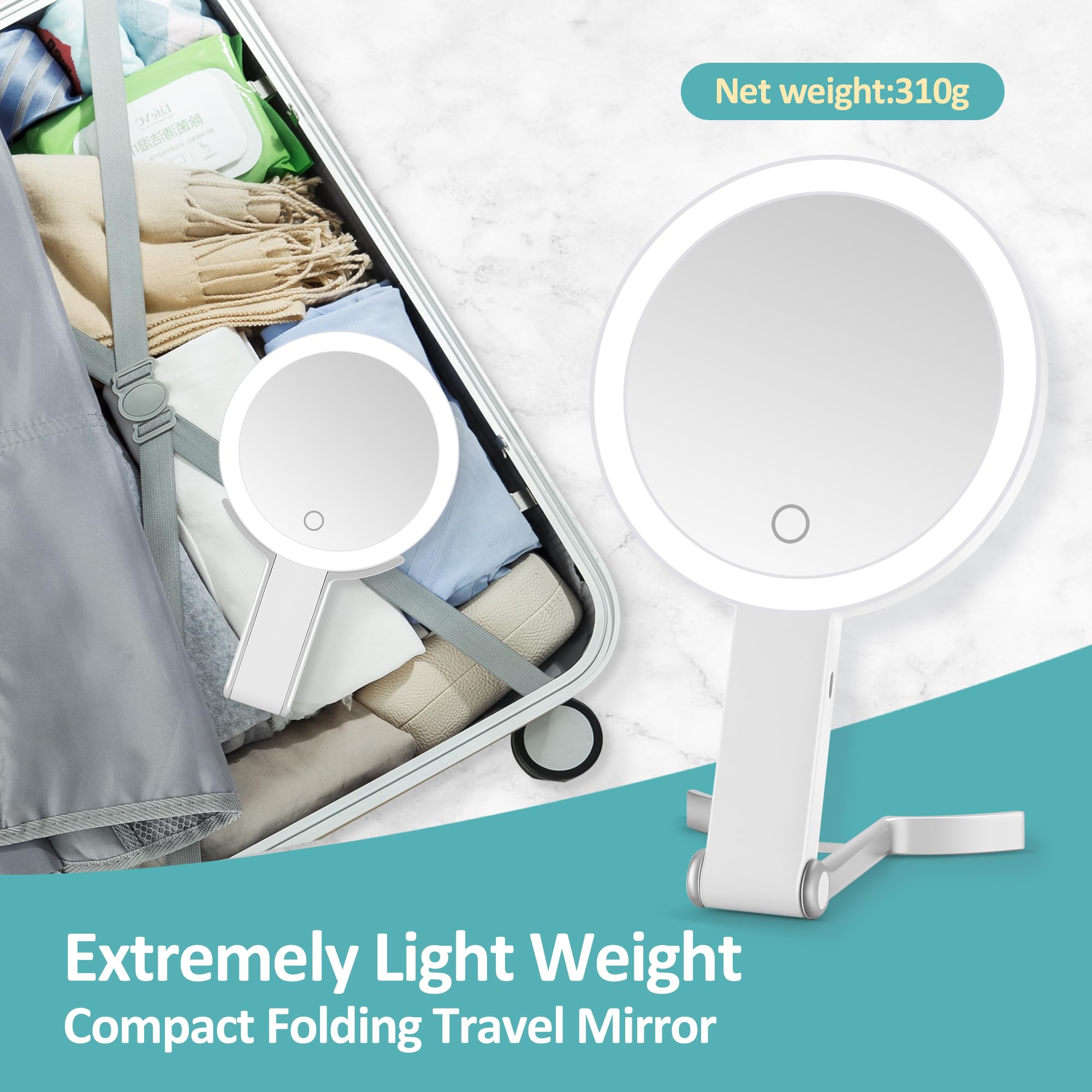 Miroir B Beauty Planet léger et portable, idéal en voyage.