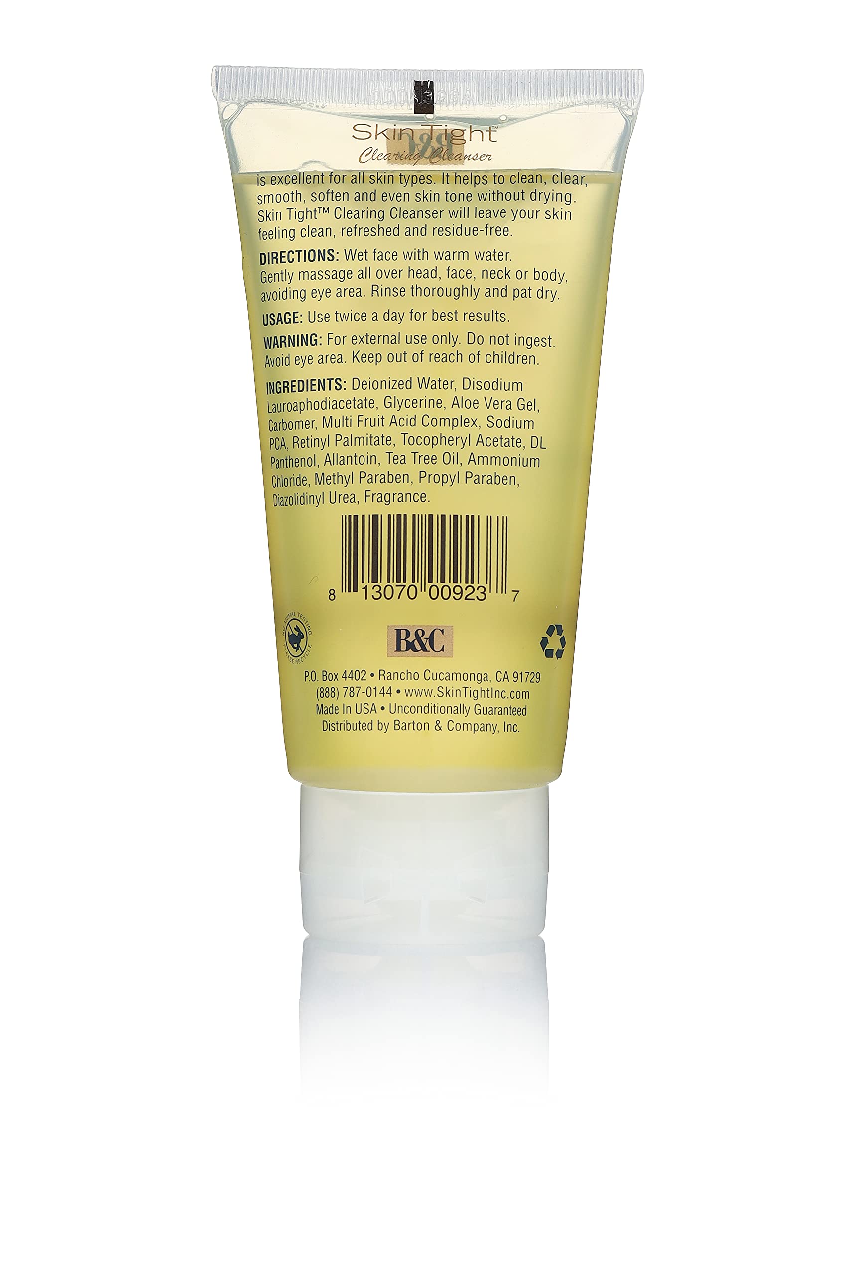 Texture légère du nettoyant B&C Skin Tight pour peau rafraîchie.