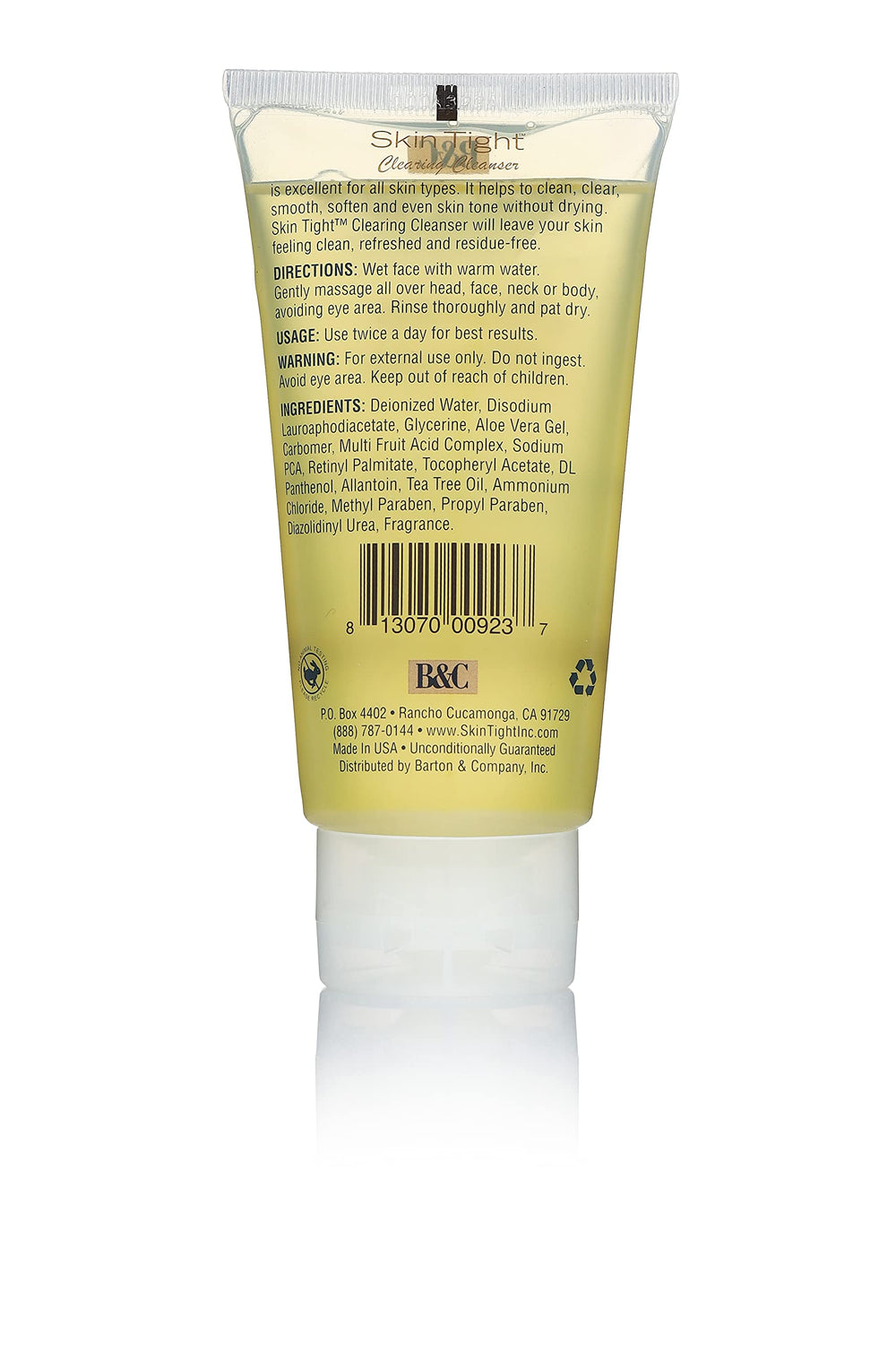 Texture légère du nettoyant B&C Skin Tight pour peau rafraîchie.