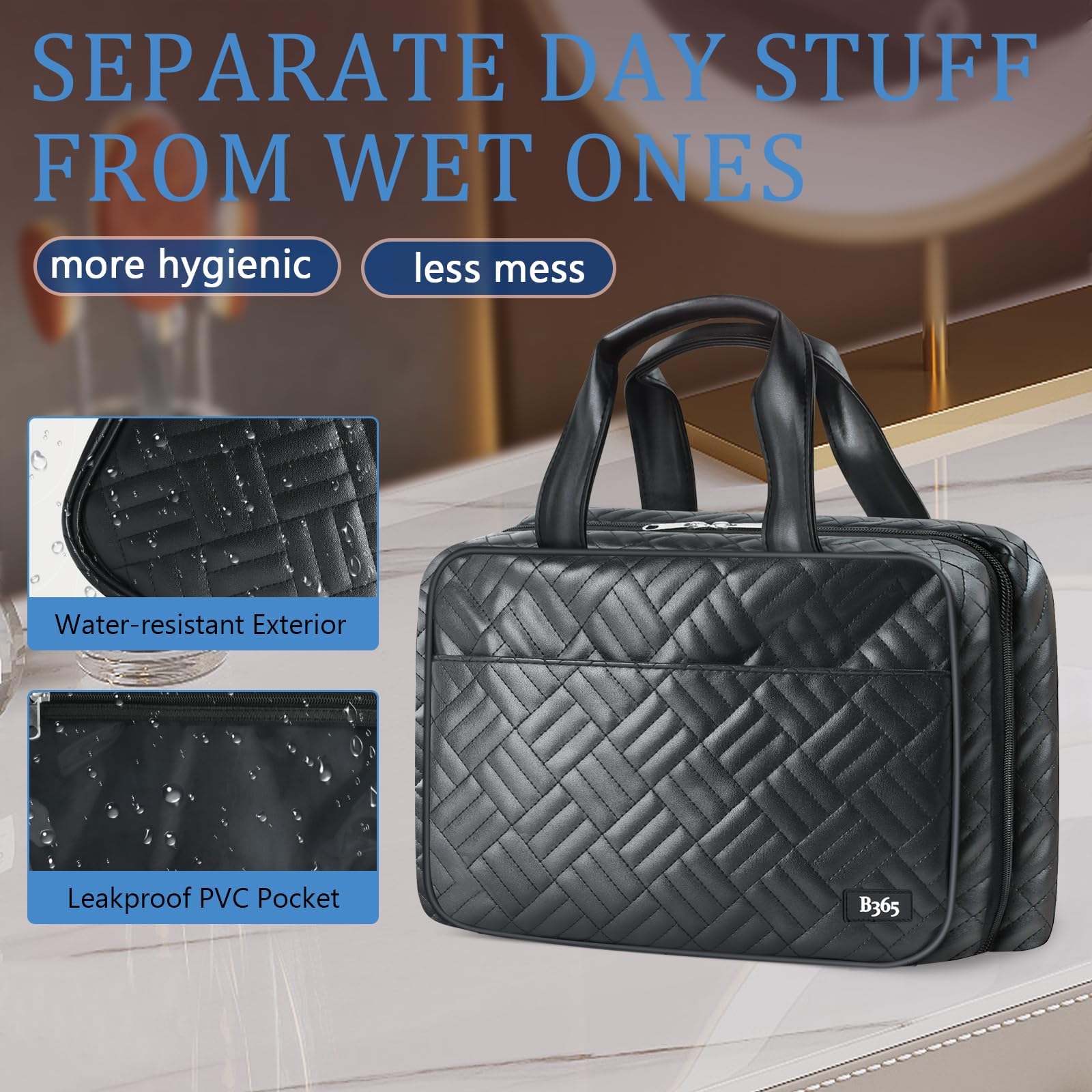 Trousse B365 voyage noir double fermeture, accès rapide.