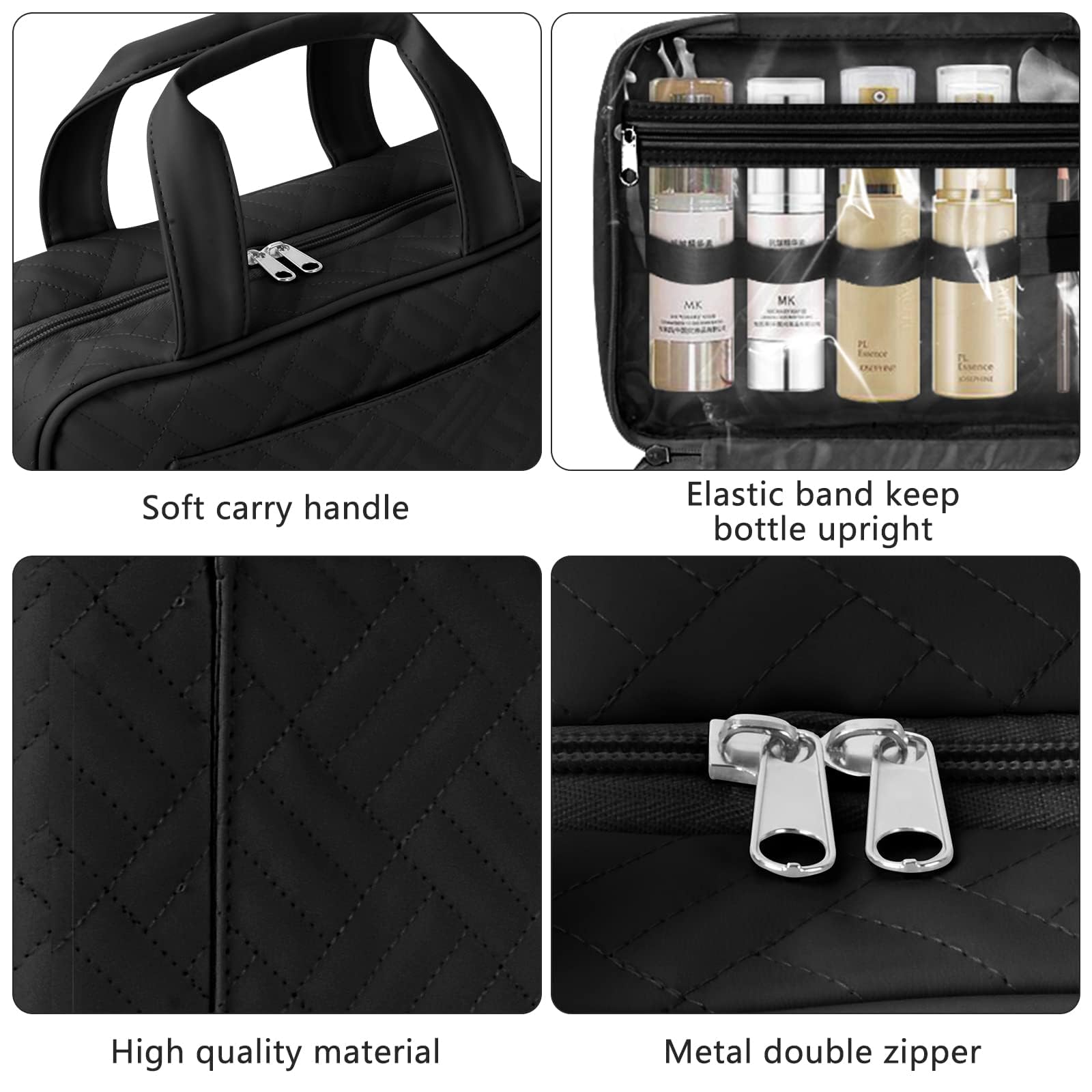 Trousse B365 voyage noir intérieur avec élastiques pour bouteilles.