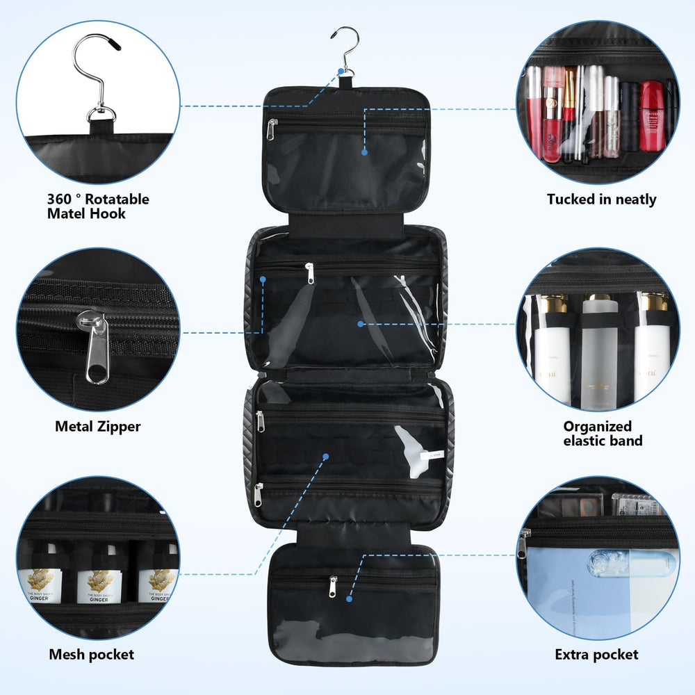 Trousse B365 voyage noir suspendue 360, accès rapide en voyage.