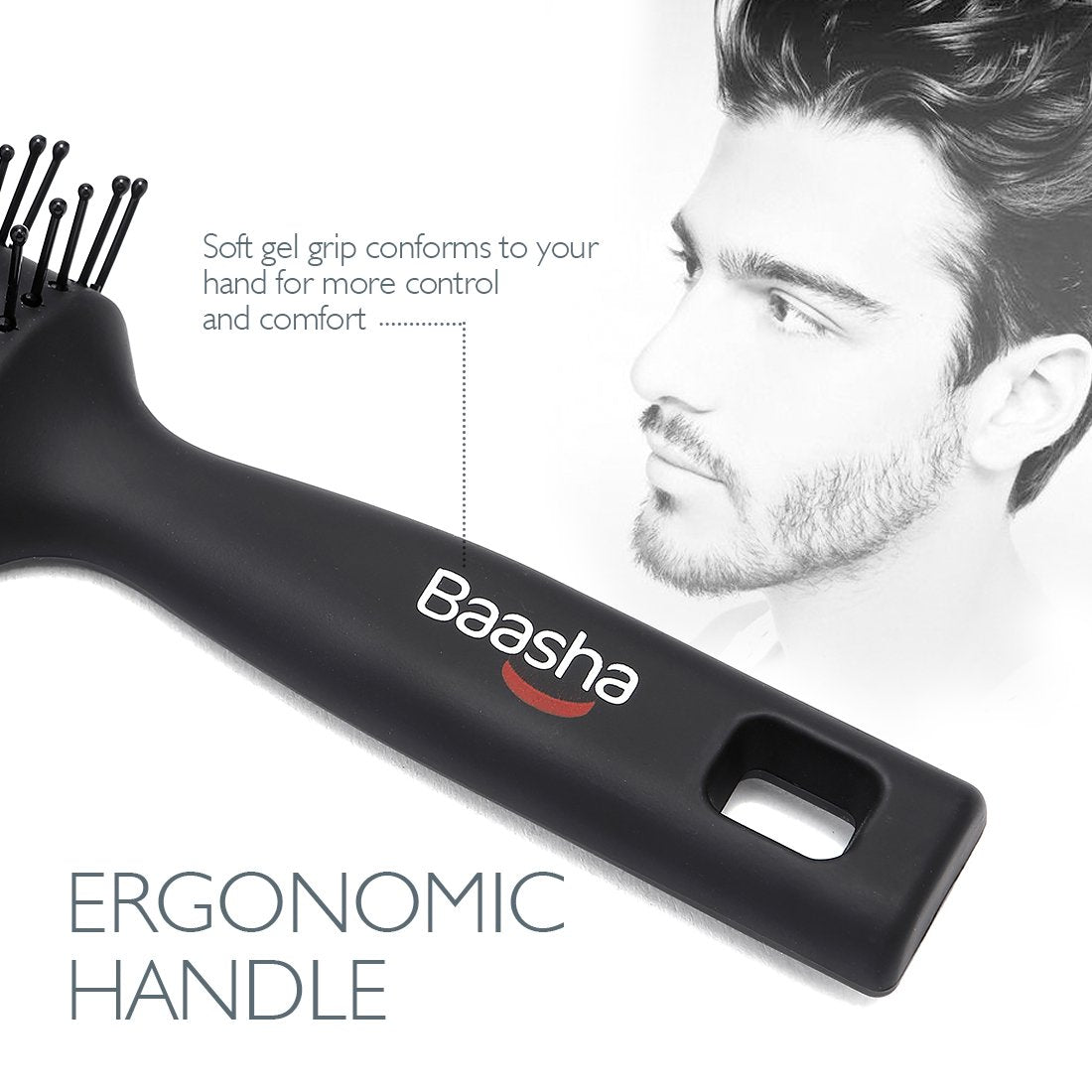 Baasha brosse massant le cuir chevelu pendant le brushing