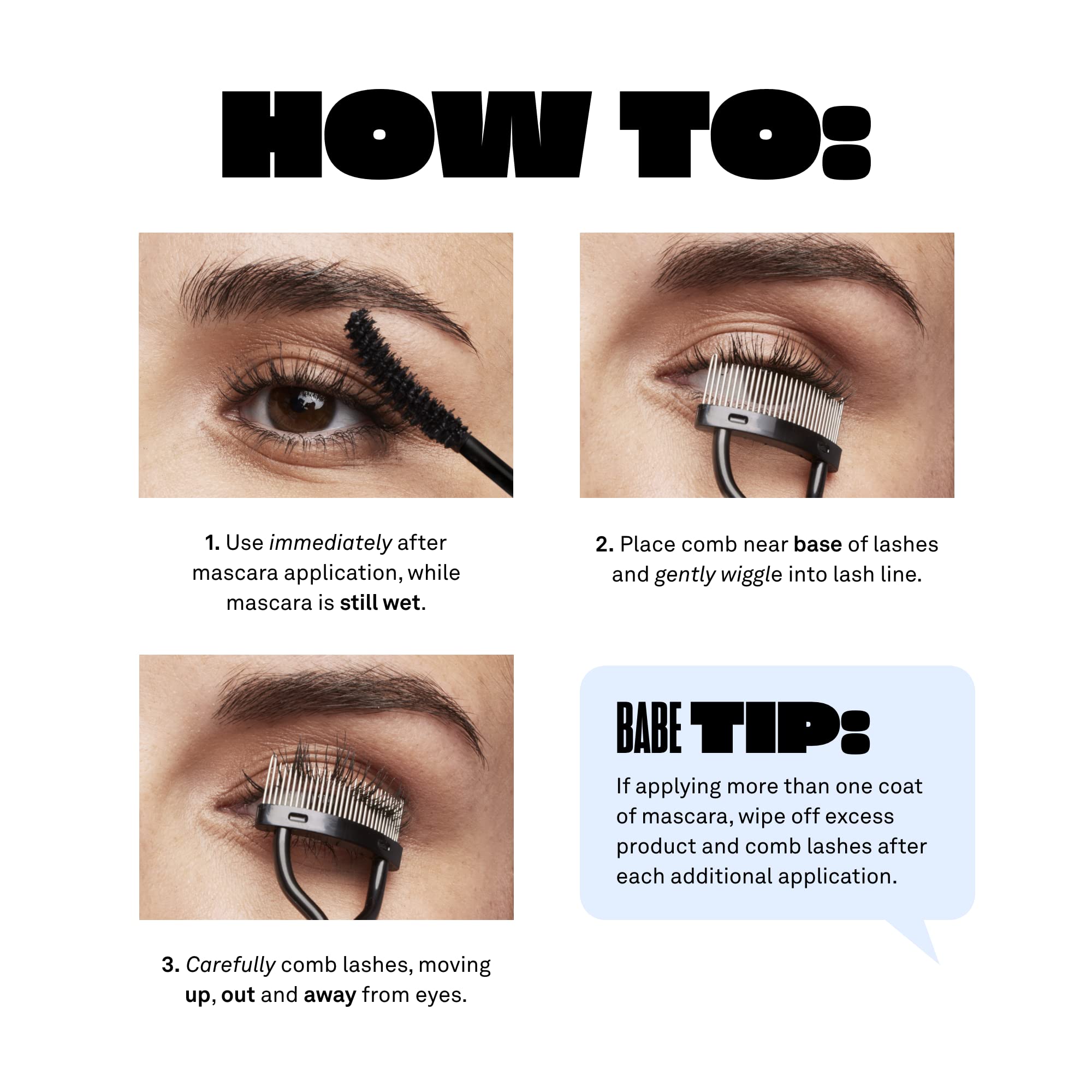 Babe Original Pro Séparateur Cils Usage Précis après application pour un lissage uniforme.