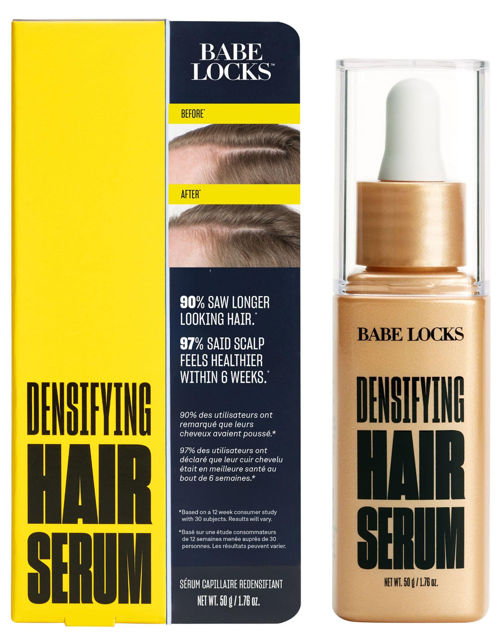 Sérum densifiant Babe Original, pipette précise sur le cuir chevelu pour une application ciblée.