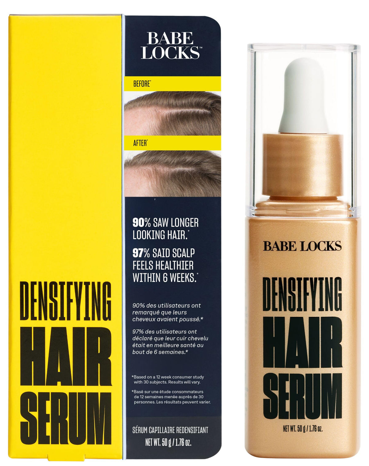 Sérum densifiant Babe Original, pipette précise sur le cuir chevelu pour une application ciblée.