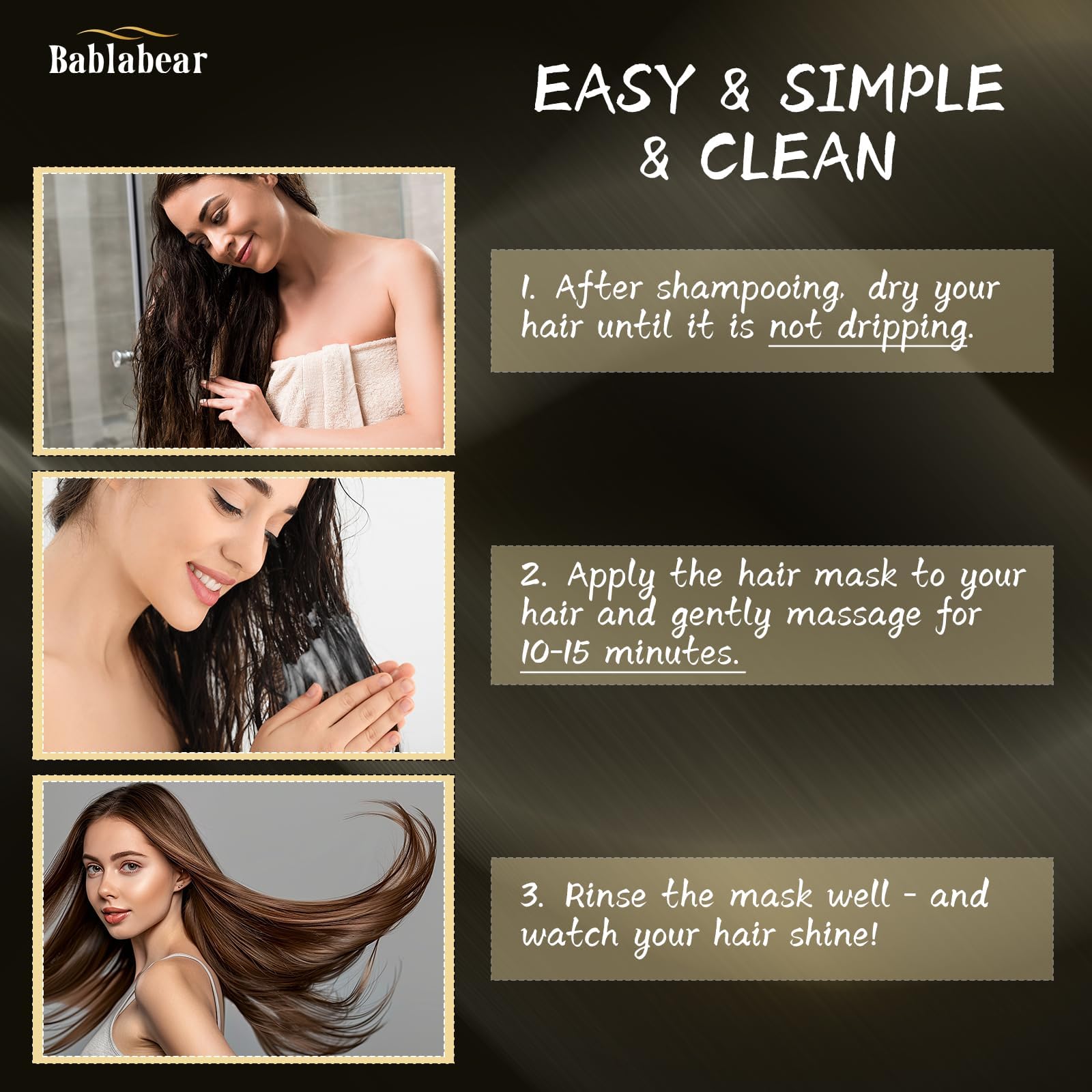 Application après shampooing et pose recommandée de 10 à 15 minutes.