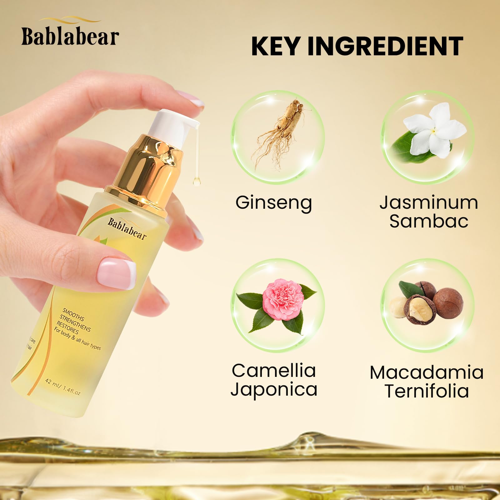 Huile Bablabear – brillance naturelle et reflets sains.