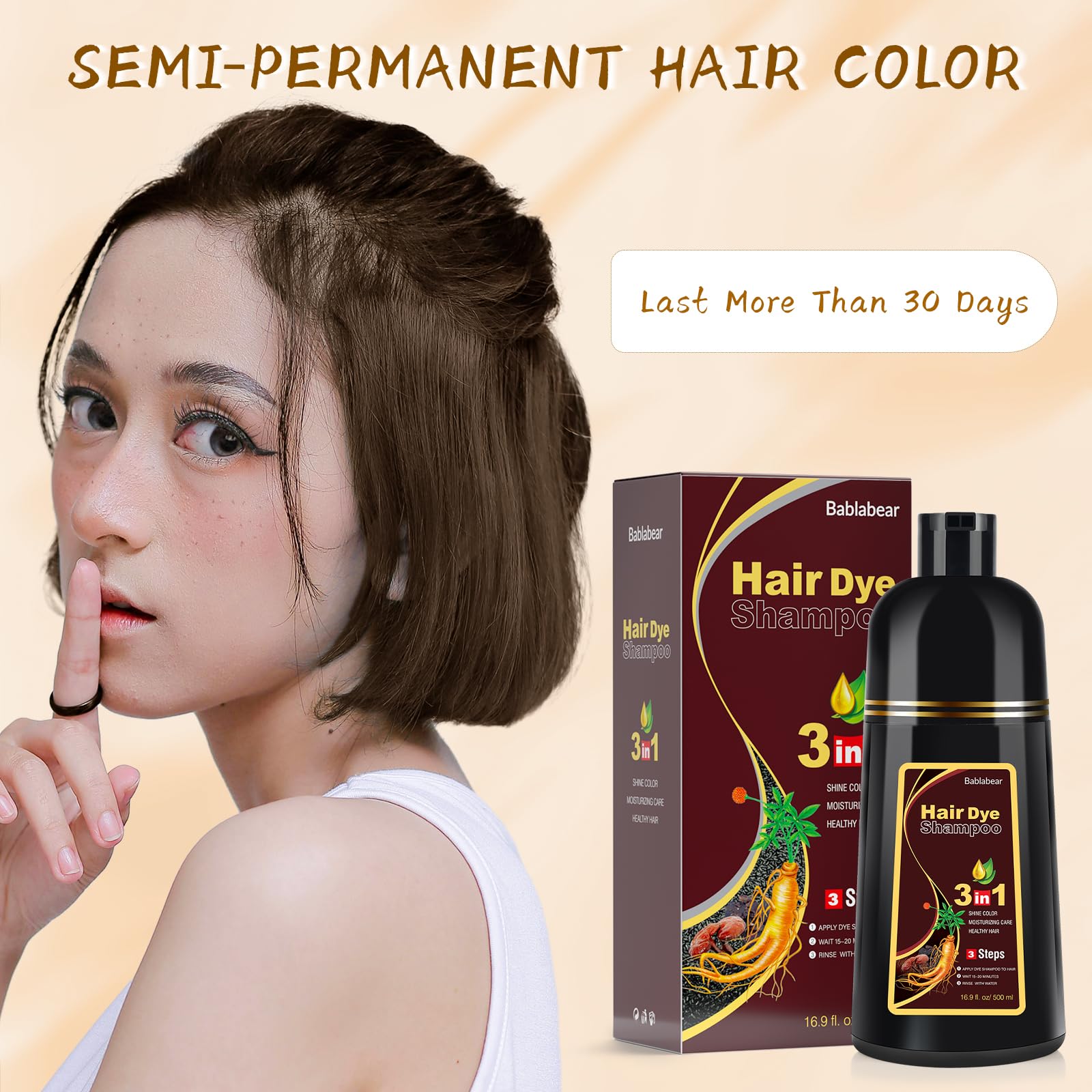 L’etiquette de securite du Shampoing-colorant Bablabear brun detaille les precautions.