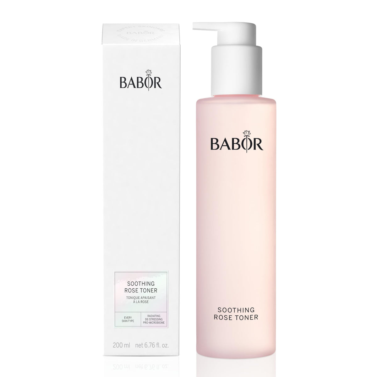 BABOR tonique rose apaisant, flacon visible, hydratation légère.