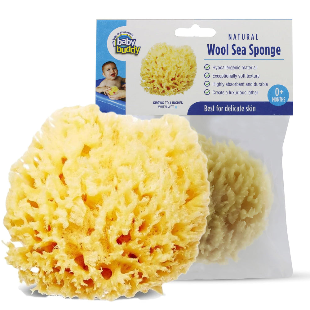 Éponge Baby Buddy pour bain naturelle et absorbante, douceur pour la peau délicate du bébé.