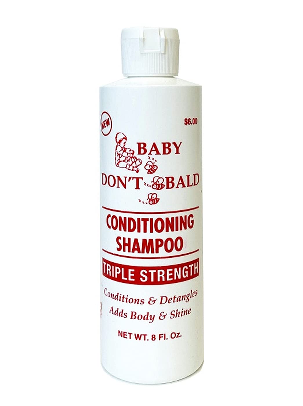 Shampoing Baby Don't Bald triple-force, bouteille 8 oz, cheveux d'enfants doux et faciles à démêler.