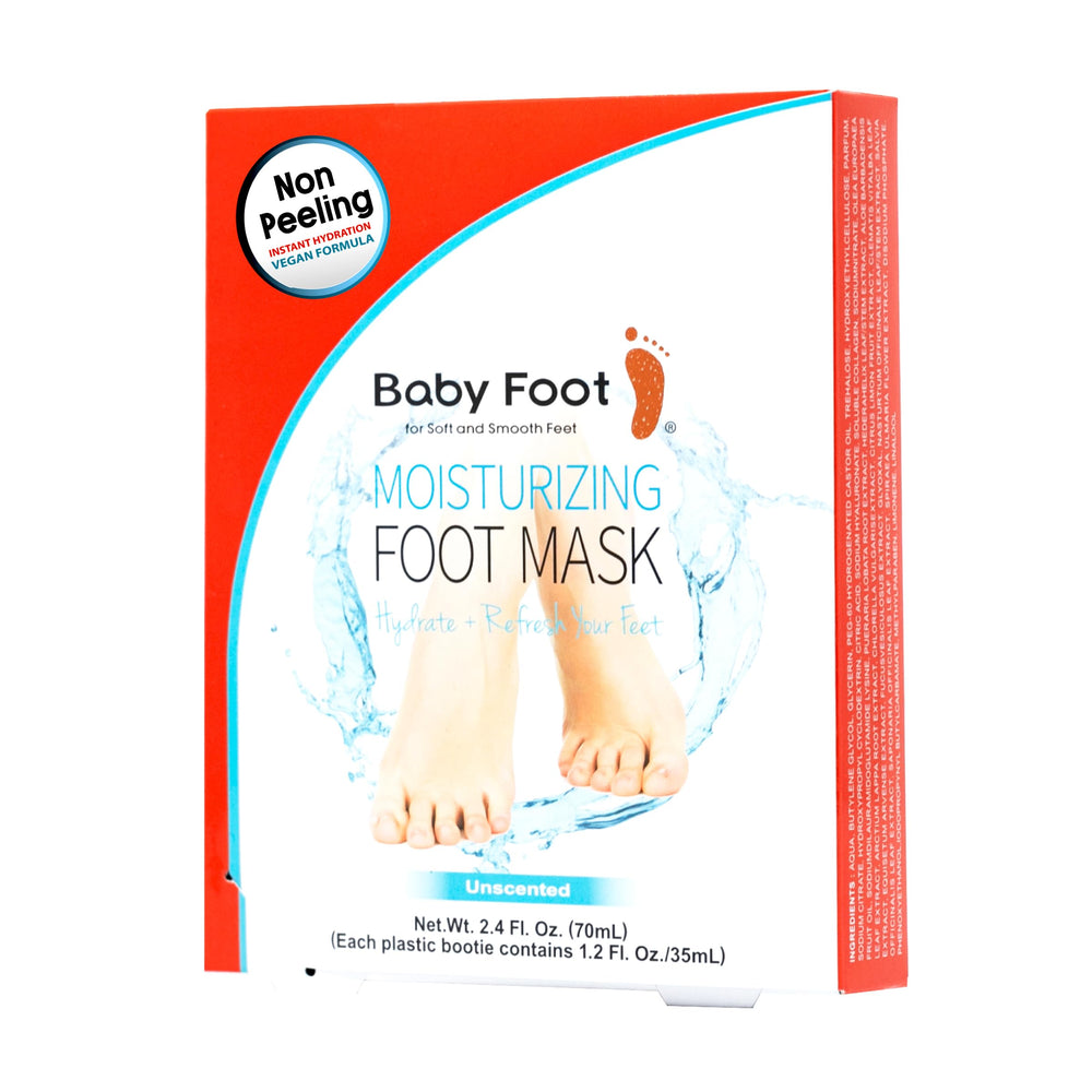Masque hydratant Baby Foot pour pieds, douceur et hydratation immédiates.