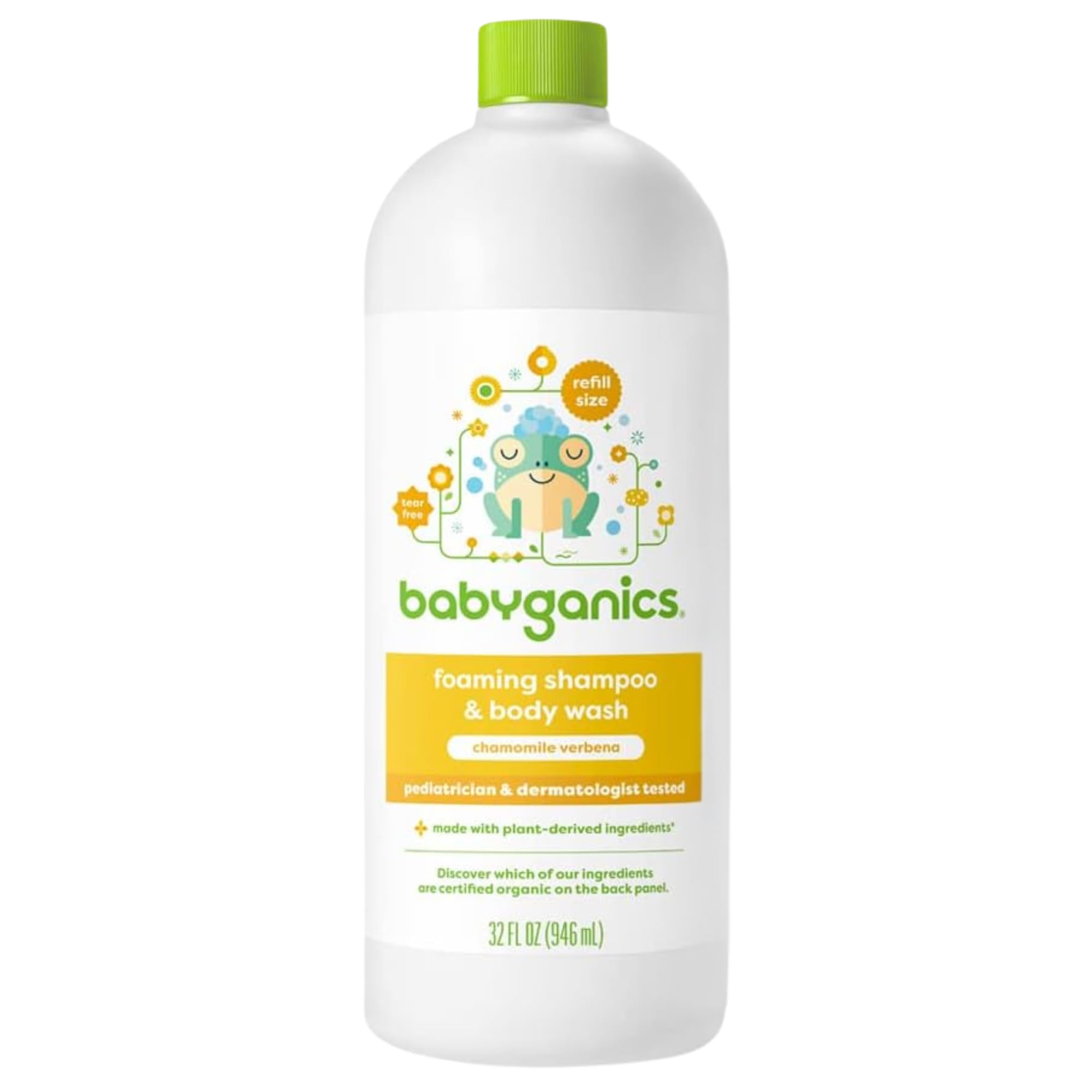 BabyGanics Chamomile Verbena refill bottle pour, gentle head-to-toe cleansing for babies.