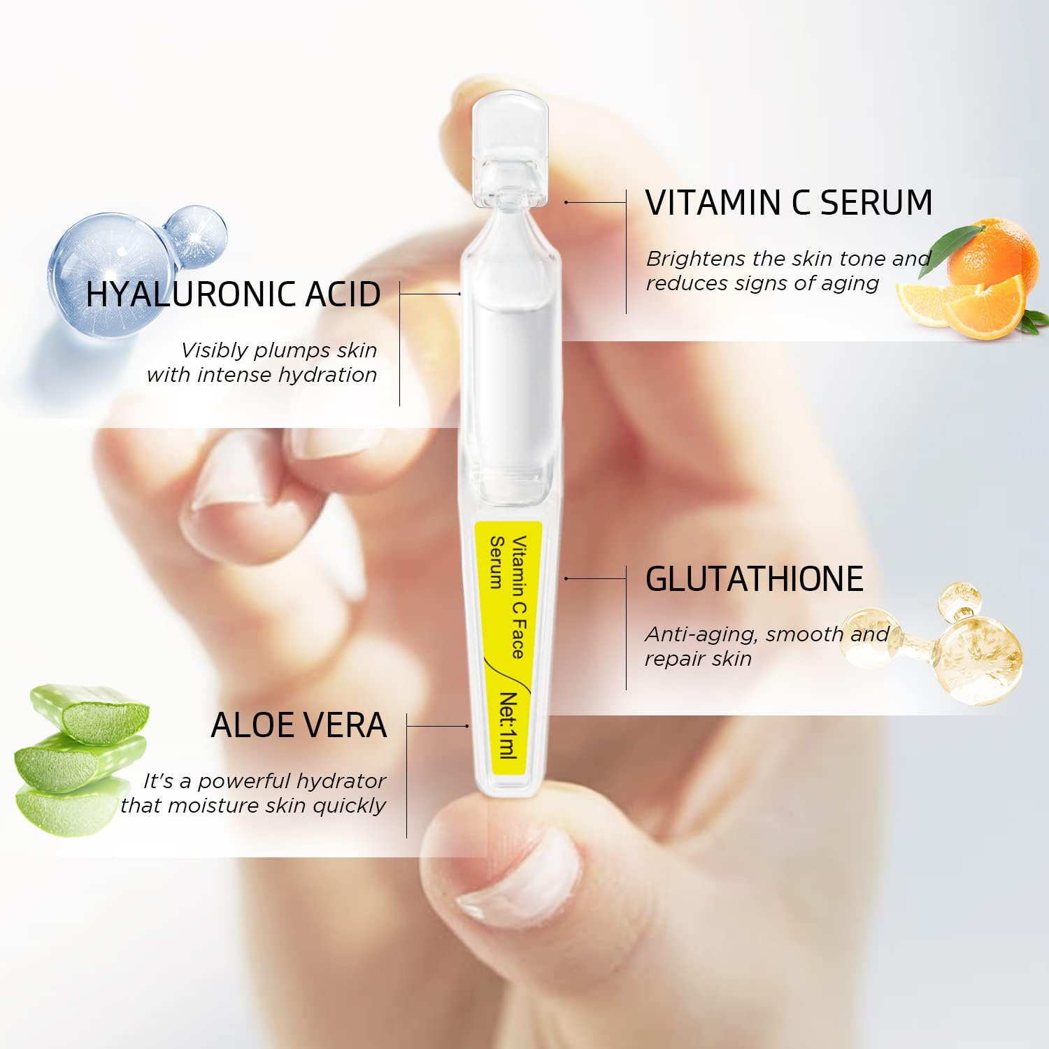 Ingrédients Aloe Vera et glutathion dans le sérum BACHERI.