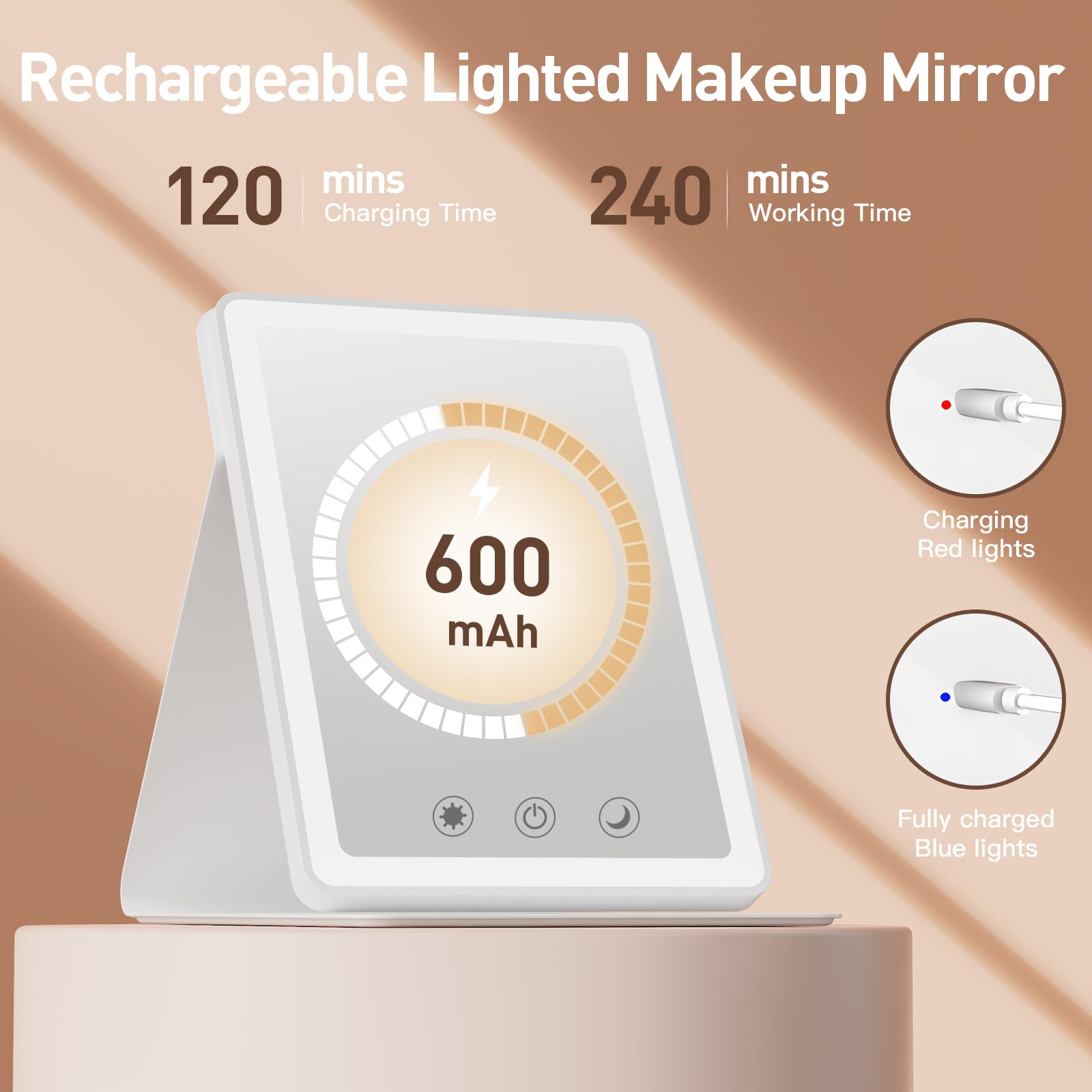 BACK KTCL Miroir LED rechargeable et compact, parfait pour les voyages.