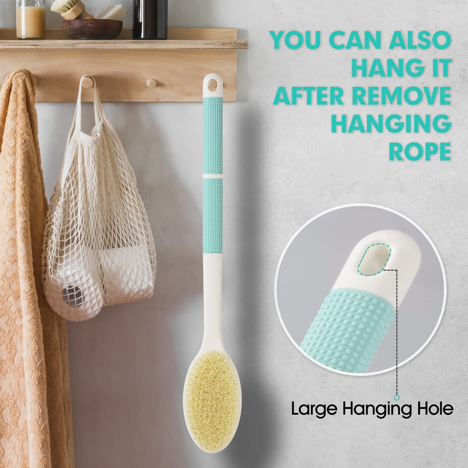 Backski brosse-dos corde de suspension incluse pour sécher rapidement.