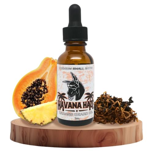 Huile barbe Badass Beard Care Havana Haze sur bouteille, hydratation et douceur