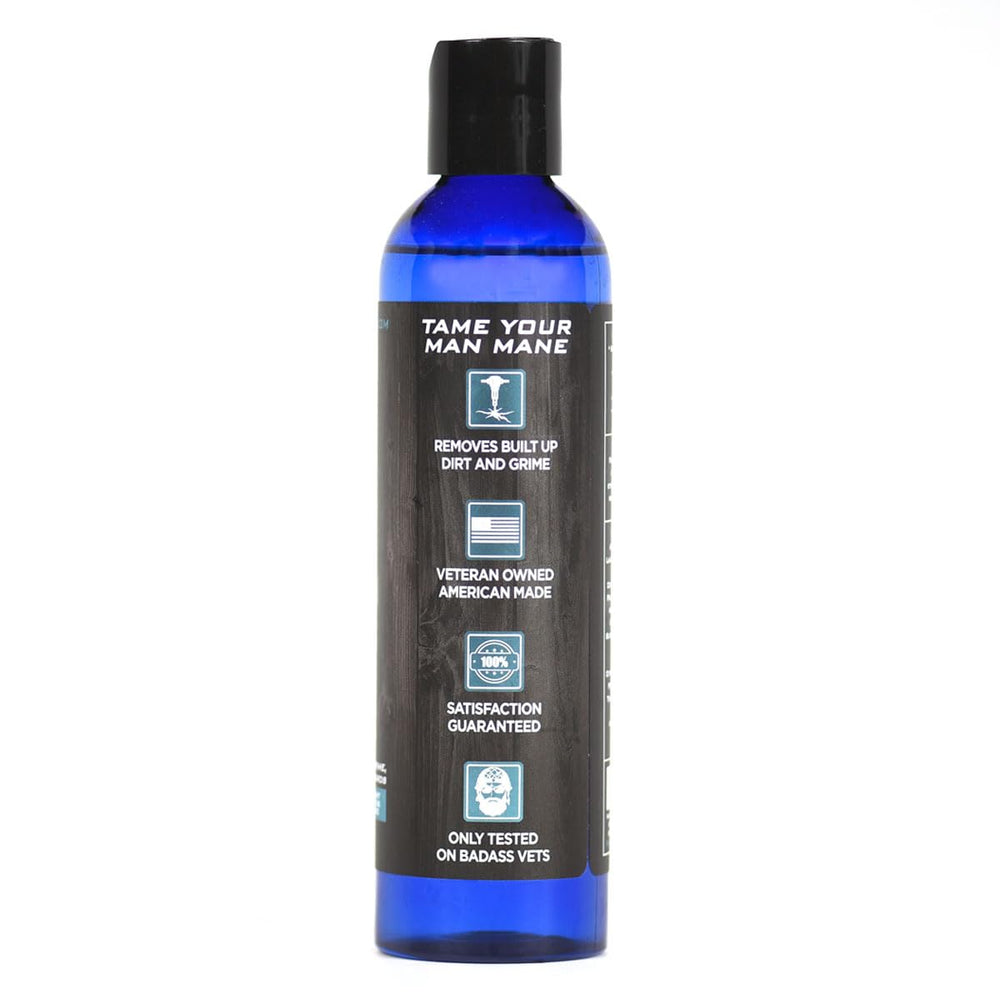 Badass Beard Care Shampoing barbe – étiquette naturelle et ingrédients visibles pour un soin naturel.