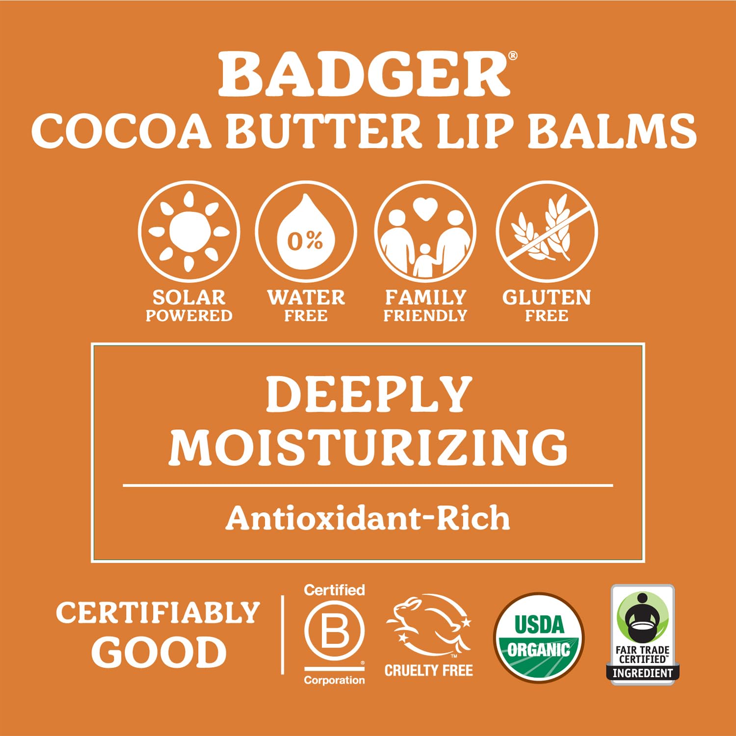 Badger 4-pack packaging displayed for easy daily lip care routine.