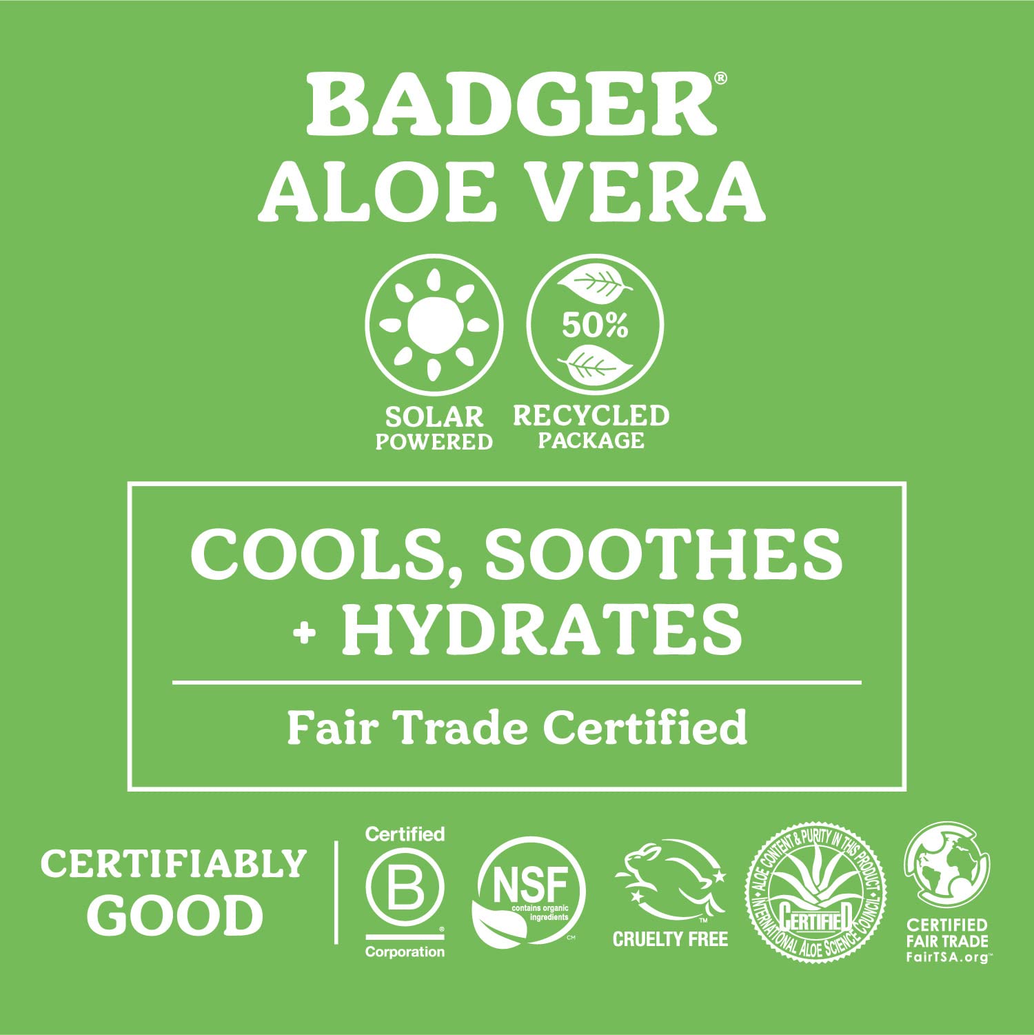Badger Aloe Vera Gel, après soleil, effet rafraîchissant