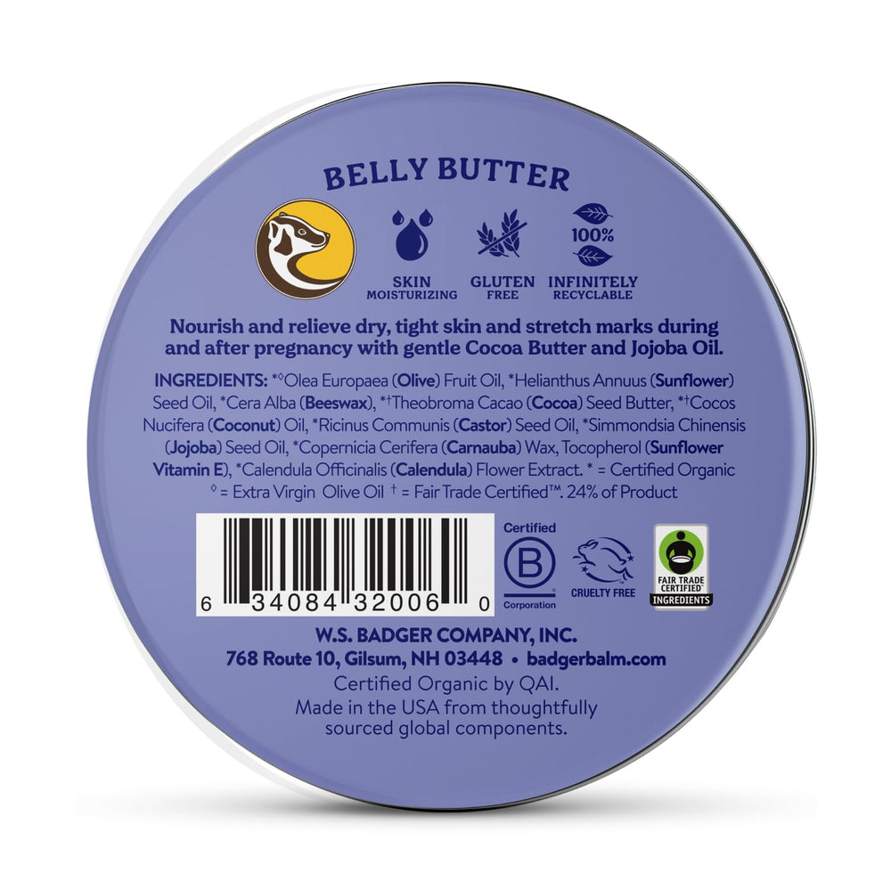 Badger Belly Butter – application ciblée sur le ventre, texture riche et absorption rapide.