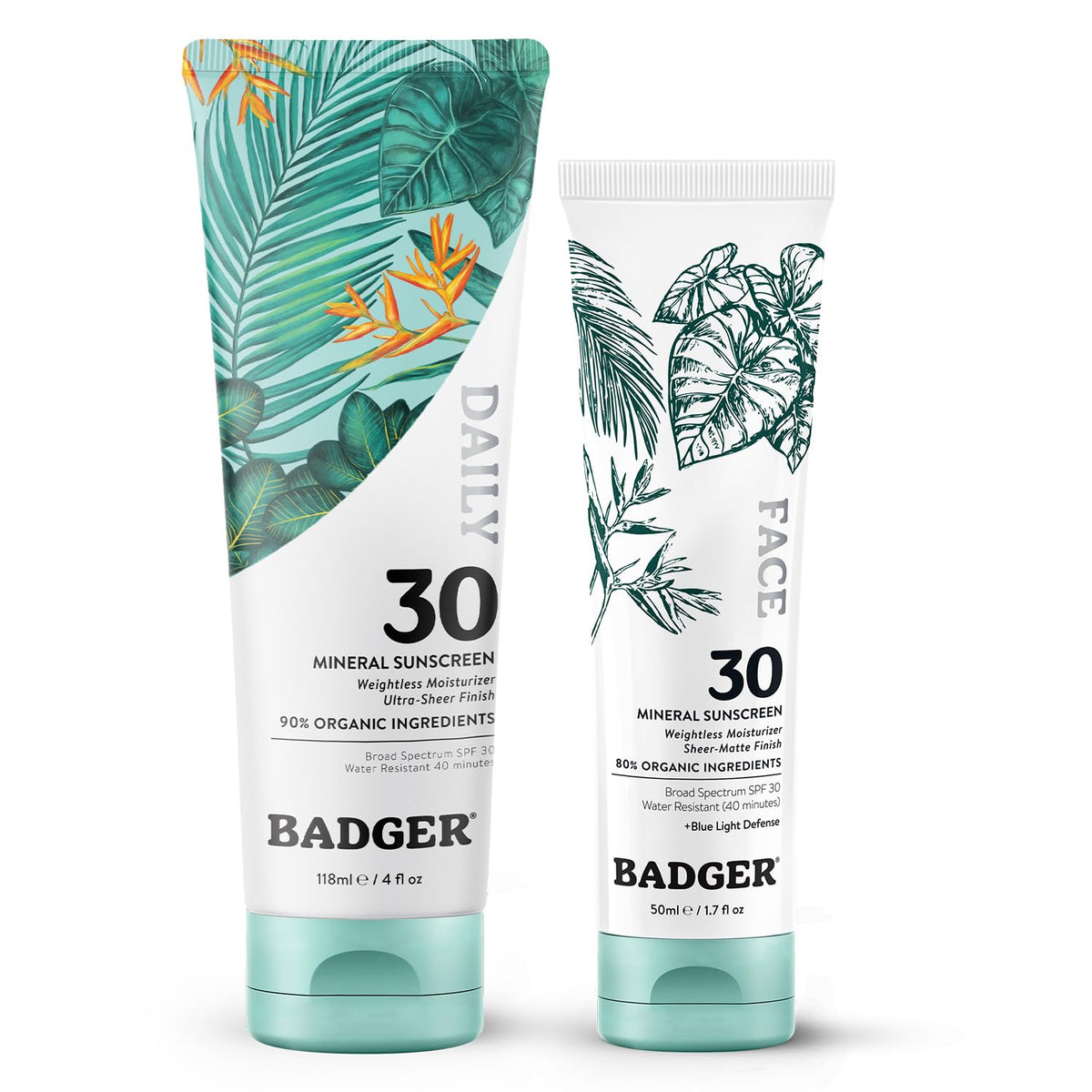 Badger crème solaire minérale emballage 2-pack, pratique à emporter.