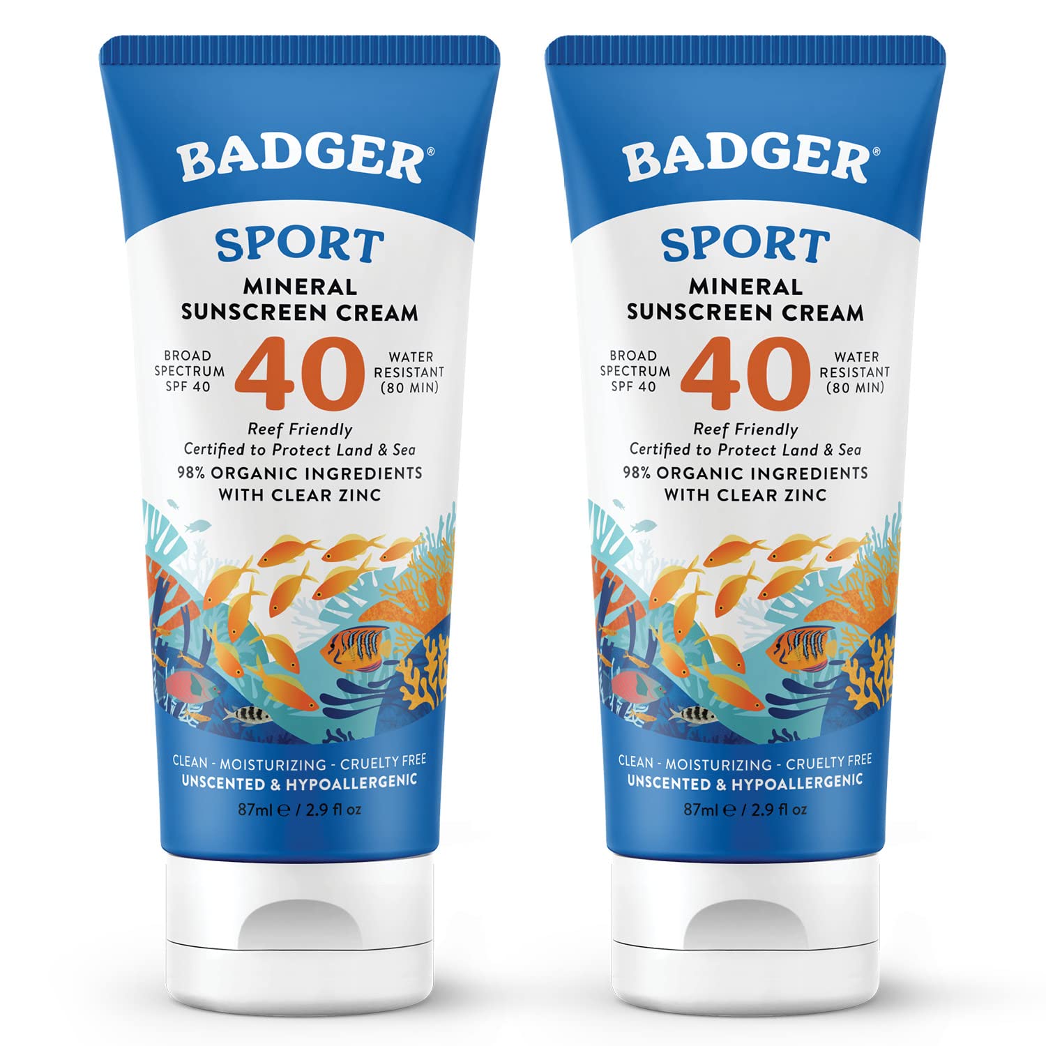 Badger crème solaire minérale respectueuse des récifs SPF 40, bouteille prête pour l’extérieur.