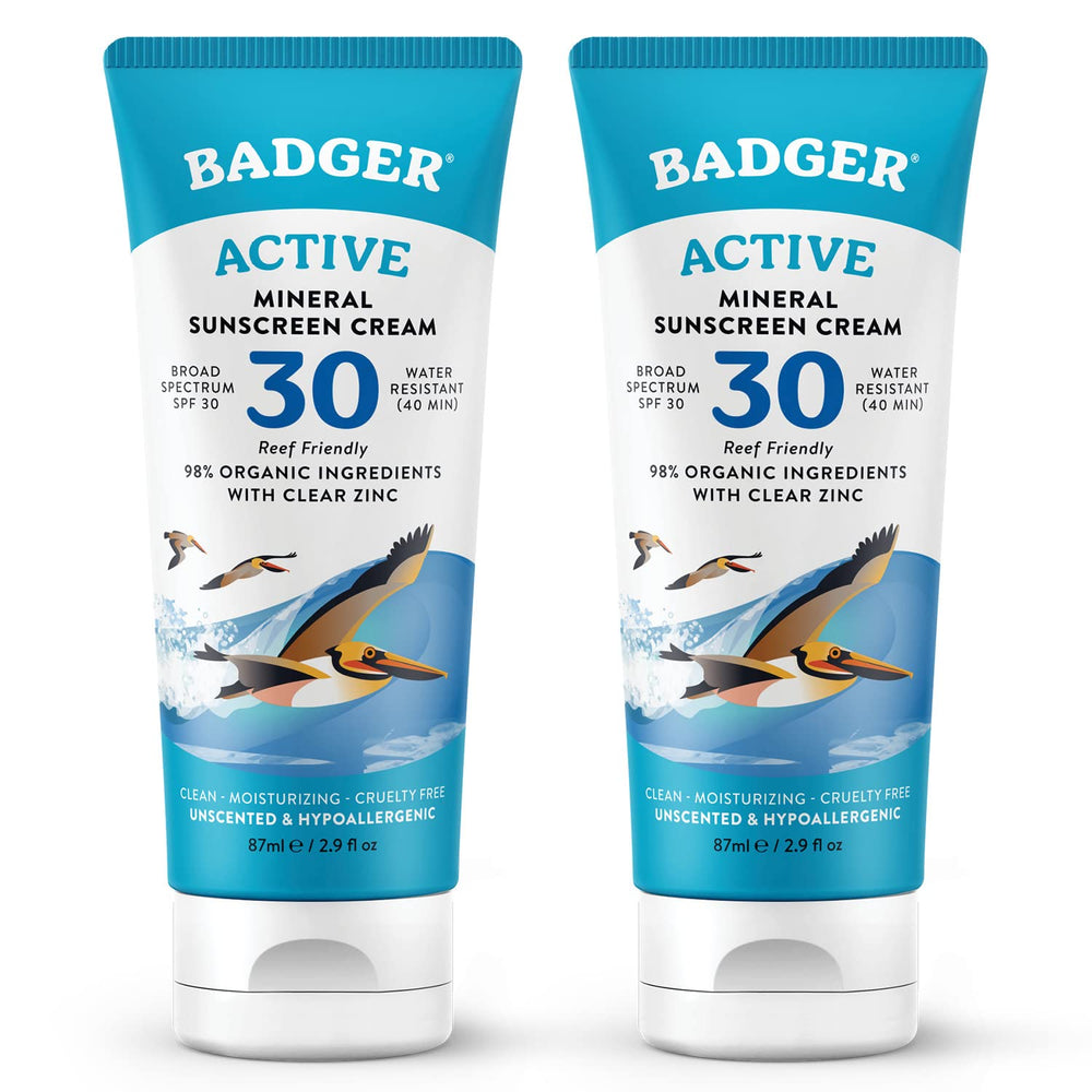 Badger Crème Solaire Minérale SPF 30 — bouteille voyage, protection UVA et UVB fiable.