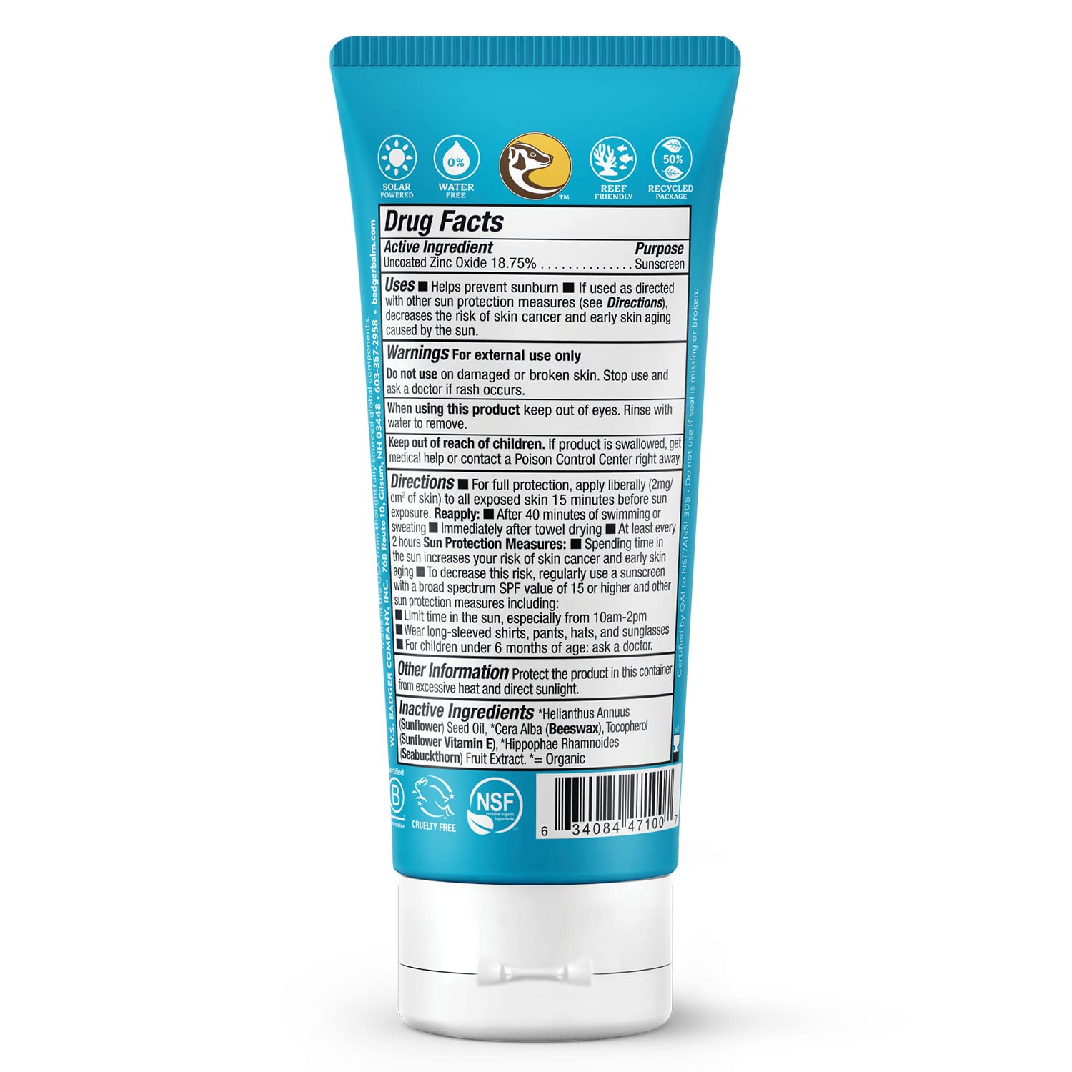 Badger Crème Solaire Minérale SPF 30, texture légère qui s’étale sans traces.