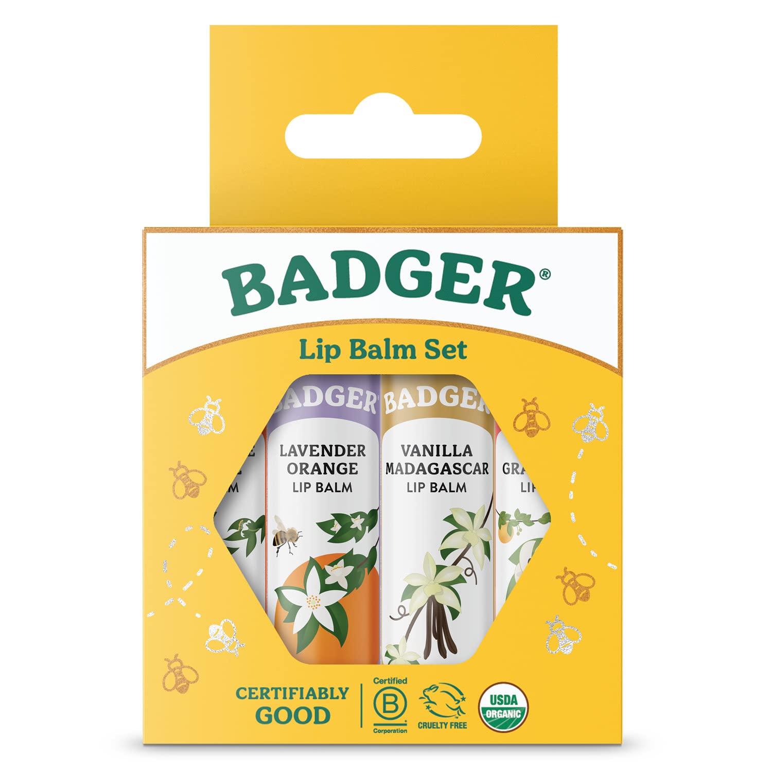 Baume Badger Classic mandarine – hydratation durable pour lèvres sèches.