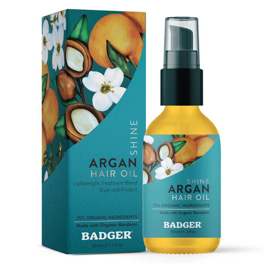Badger Huile d’Argan pour cheveux, bouteille pompe pratique pour une application rapide