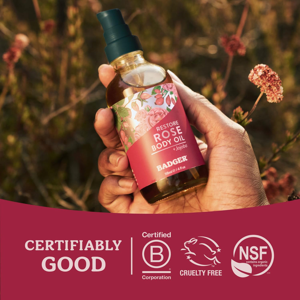 Badger huile pour le corps rose, formule vegan et cruelty-free