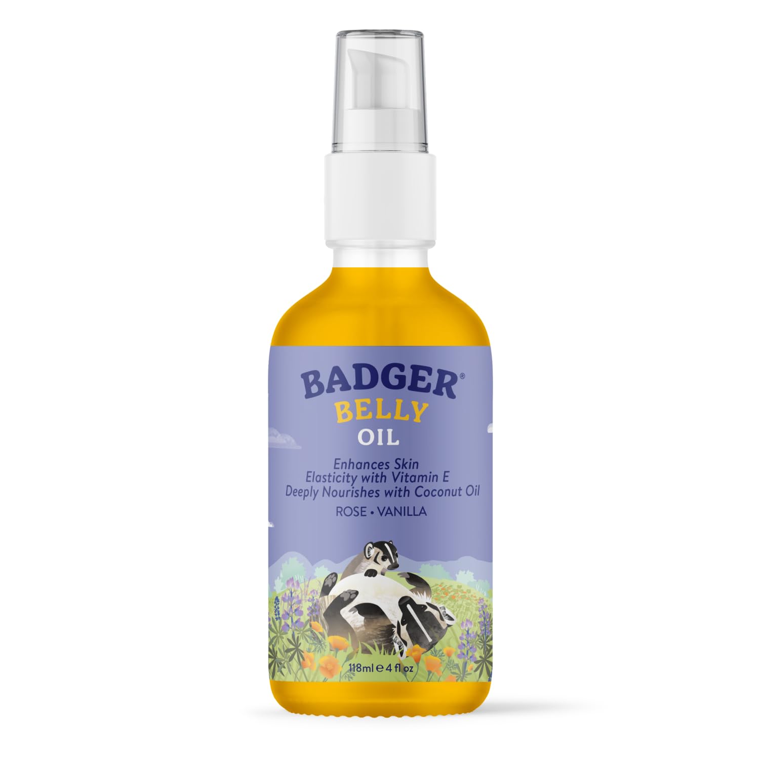 Badger huile ventre bio dans une bouteille en verre, hydratation fiable